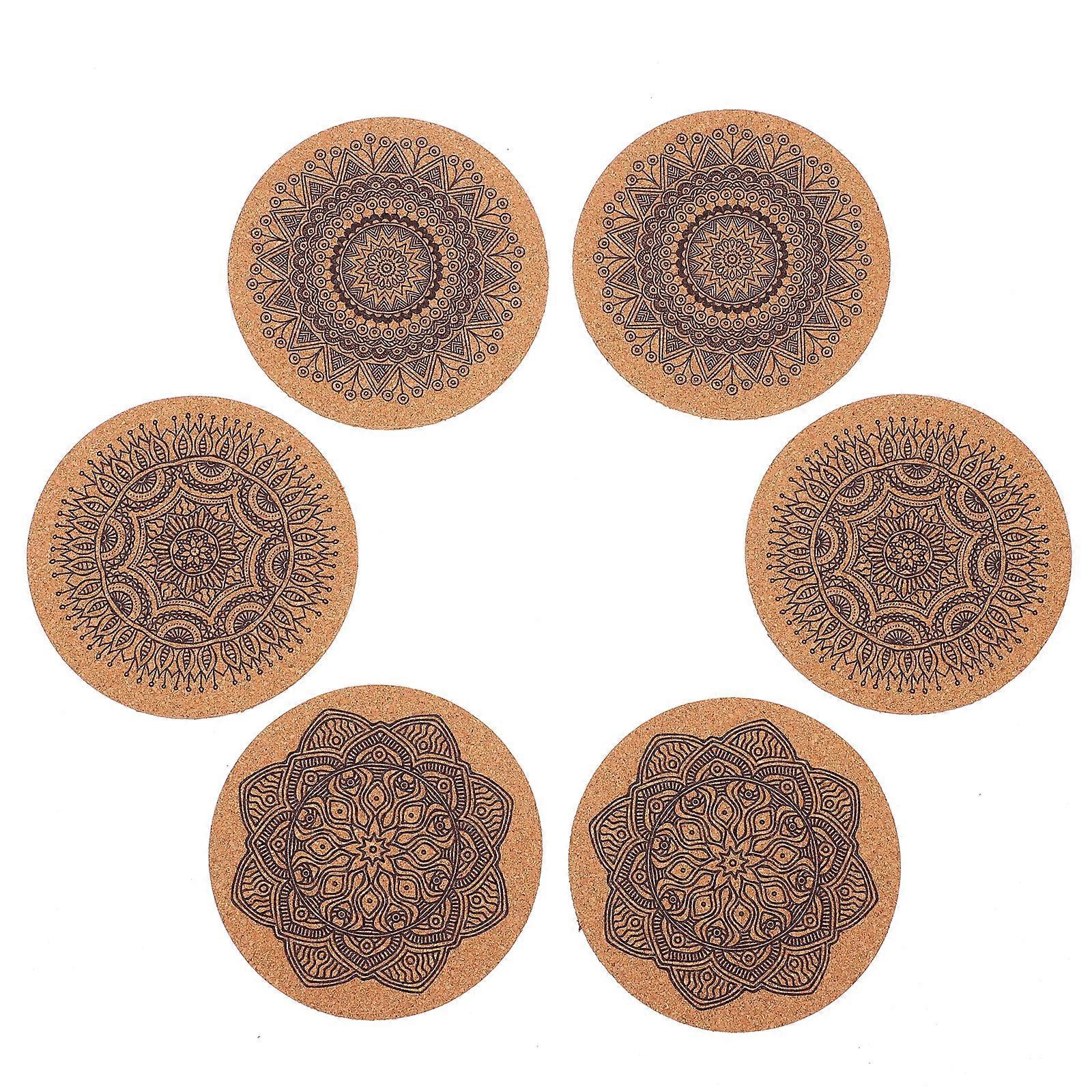 6er-pack Runde Mandala-untersetzer Aus Kork Für Tassen Und Becher (verschiedene Farben)-10x10x0.5cm