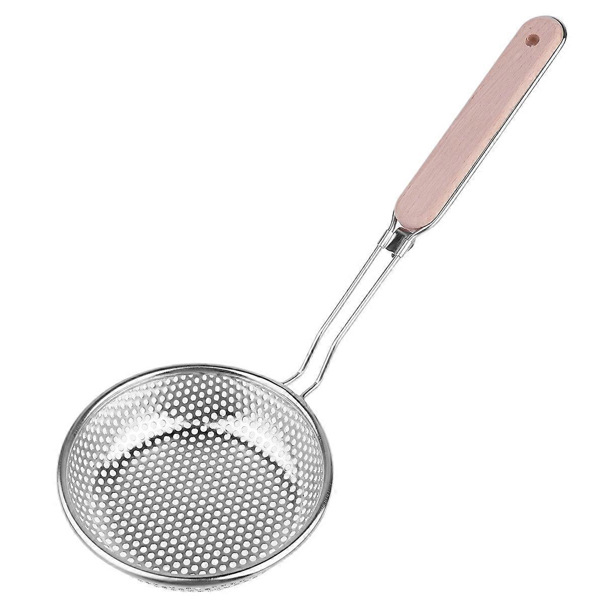 Edelstahl-sieb Mit Holzgriff, Perforierter Schaumlöffel, Frittierkorb Für Zuhause Und Restaurant (klein, 14 Cm)-37.00x14.00x4.00cm-silver