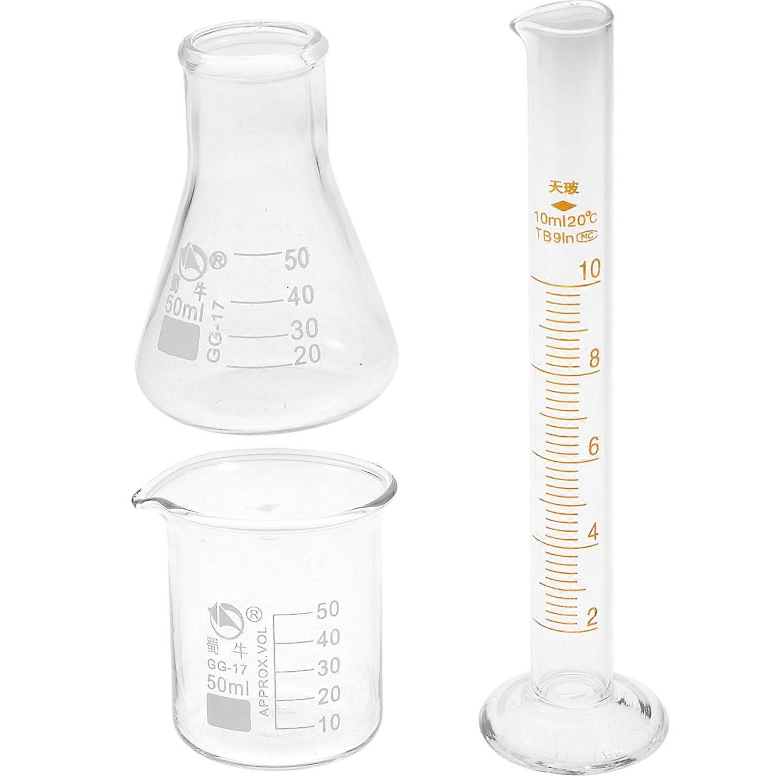 3-teiliges Laborzubehör (glasbecher, Messzylinder Und Konische Flasche)-12.6x3.5cm-transparent