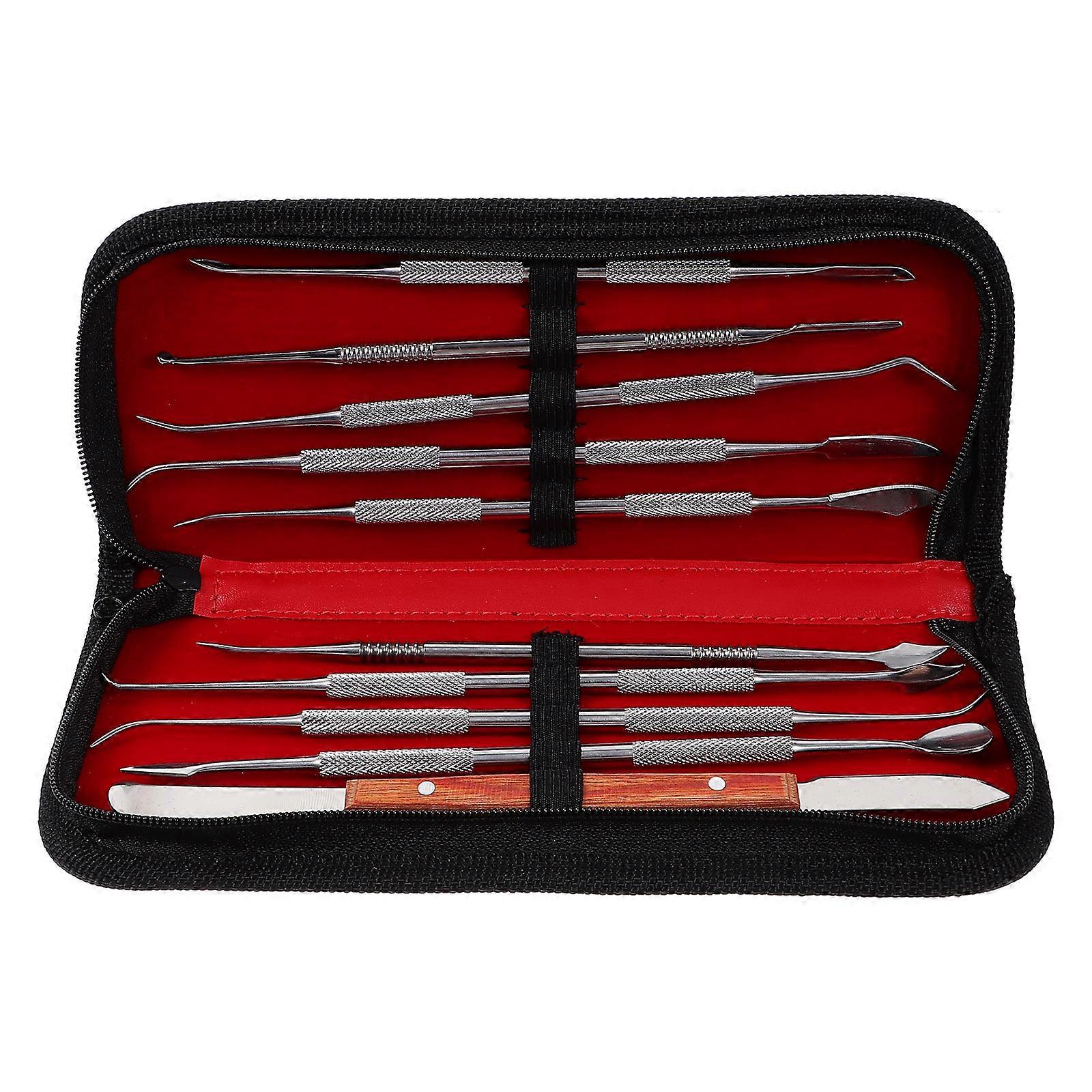 Edelstahl-wachsgravurset, Wachsspatel, Wachsschnitzwerkzeugset Für Den Zahnärztlichen Gebrauch (schwarze Tasche)-20x8.5cm-black
