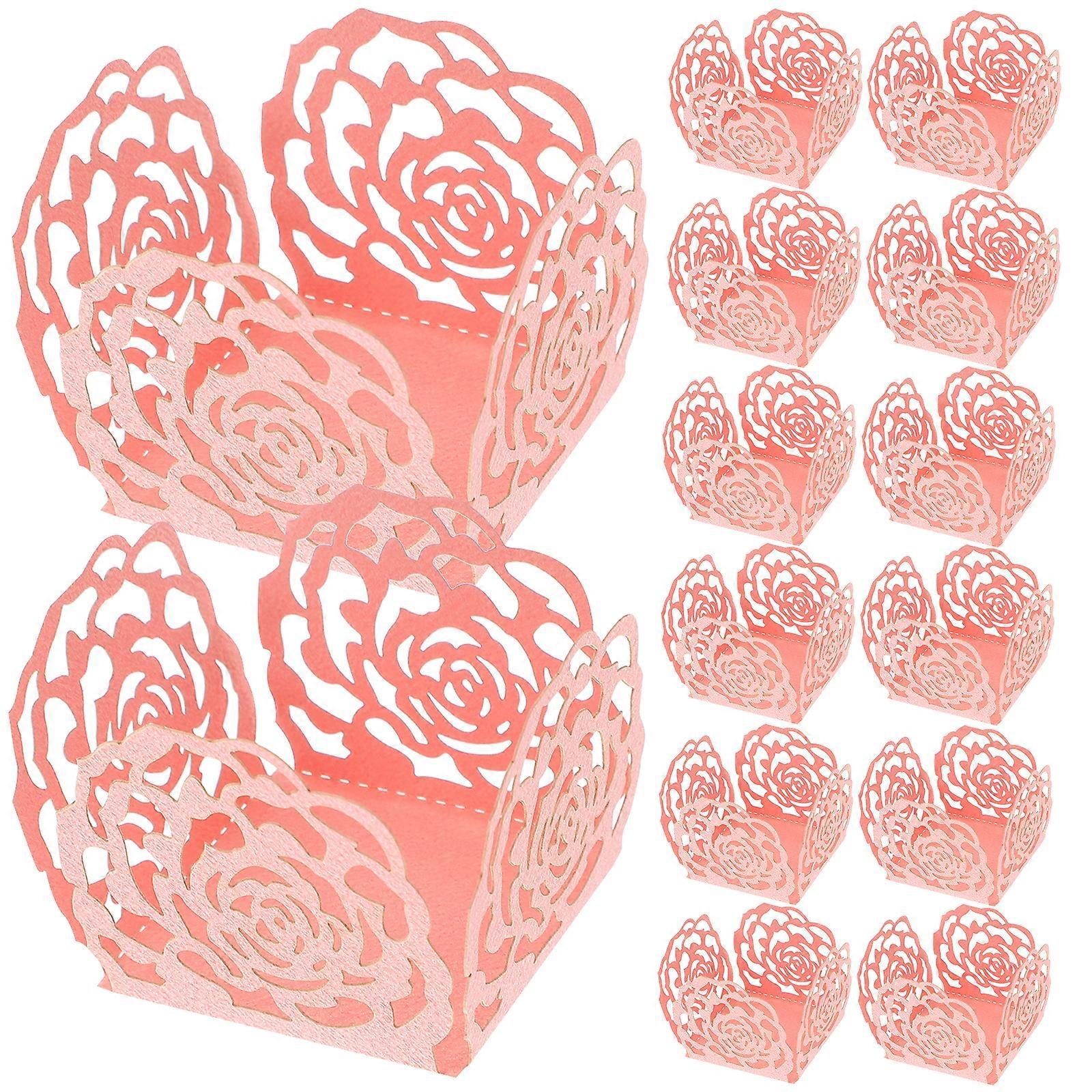 50 Stück Schokoladenpapier, Bonbonverpackung, Hohle Rosen-schokoladenbecher-3.5x3.5x3.5cm-pink