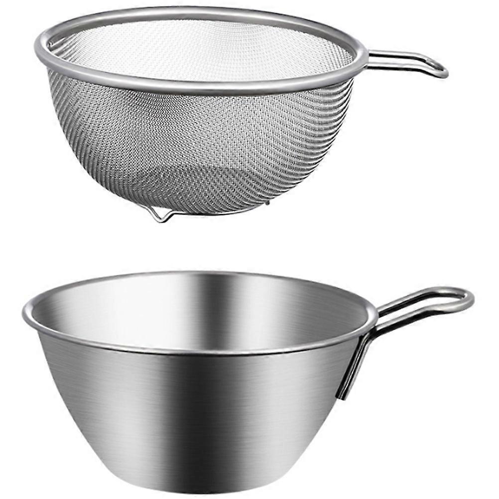 Set Edelstahl-sieb, Lebensmittelsieb, Salatschüssel, Eierrührschüssel, Küchenzubehör-15.00x8.60x6.00cm-silver