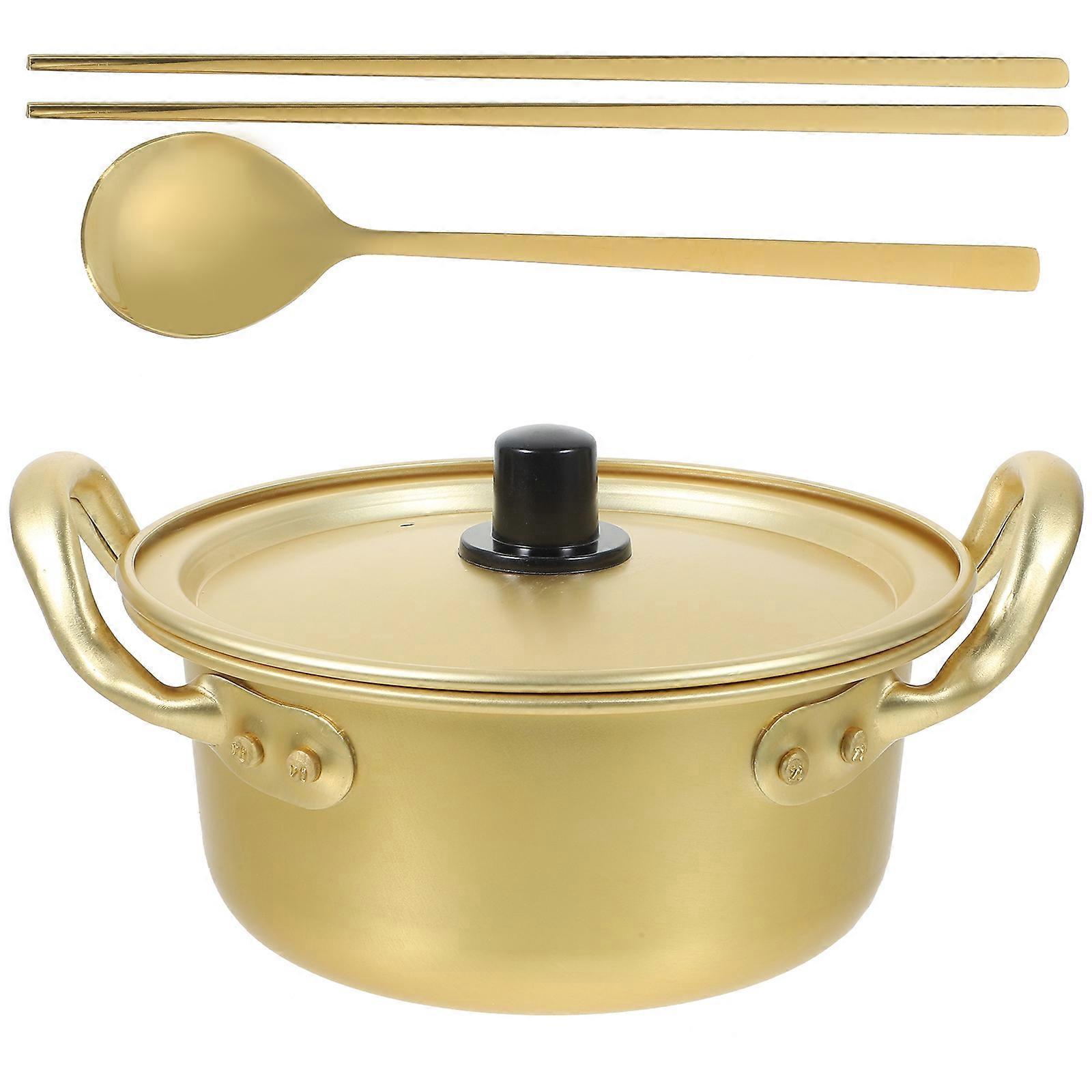 Set Hot-pot-topf Mit Doppelgriff, Nudelkochtopf, Aluminium-wok Mit Löffel-16x14x6.5cm-golden