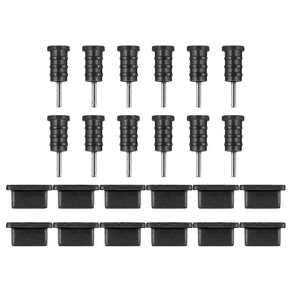 12 Paar Staubschutzstopfen Für Kopfhörerbuchsen Und Usb-c-anschlüsse Für Android-handys-1.30x0.50x0.50cm-black