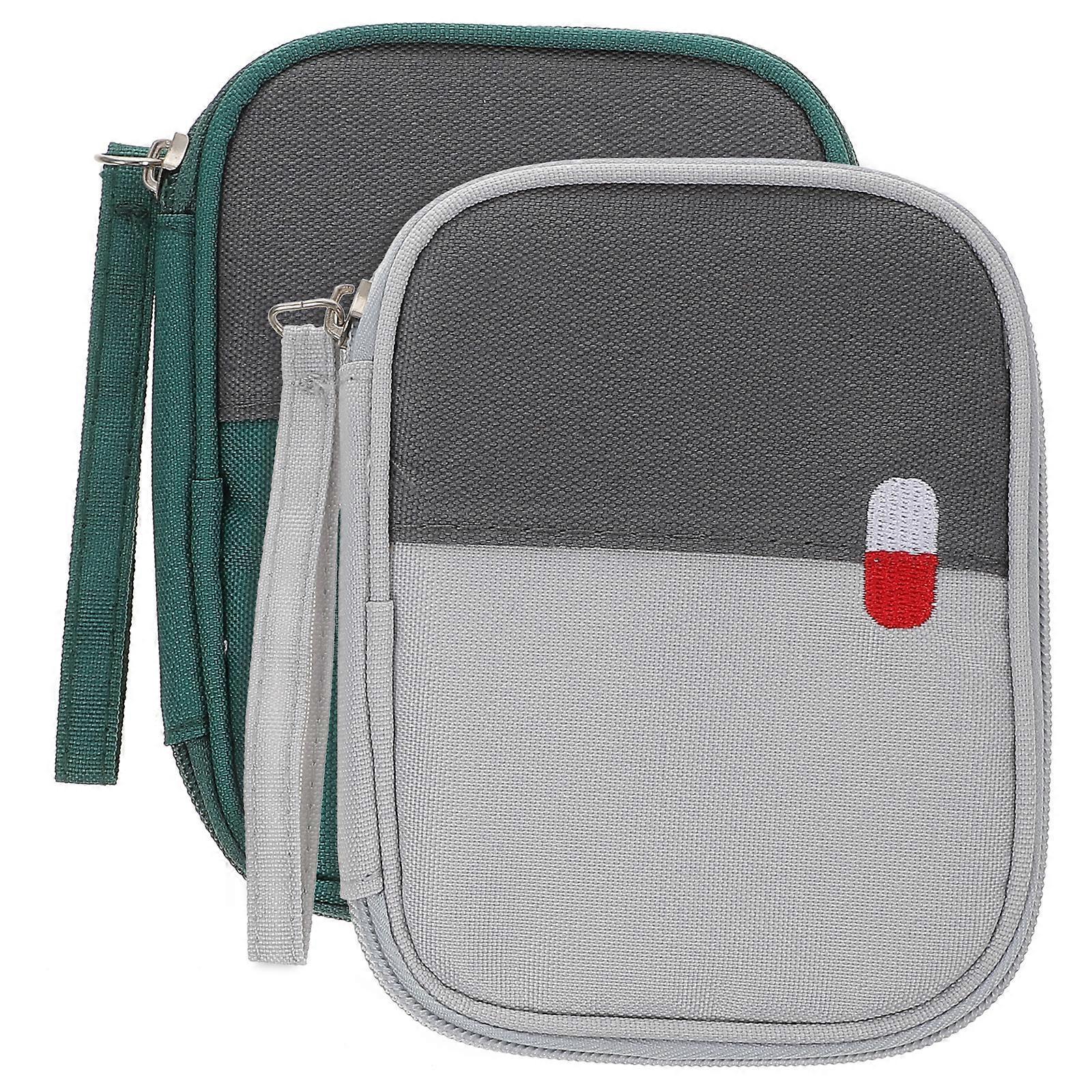 2er-pack Mini-medikamentenaufbewahrungstasche, Reise-mini-erste-hilfe-etui, Tragbare Mini-erste-hilfe-set-aufbewahrungstasche-14x11x2cm-grey Green