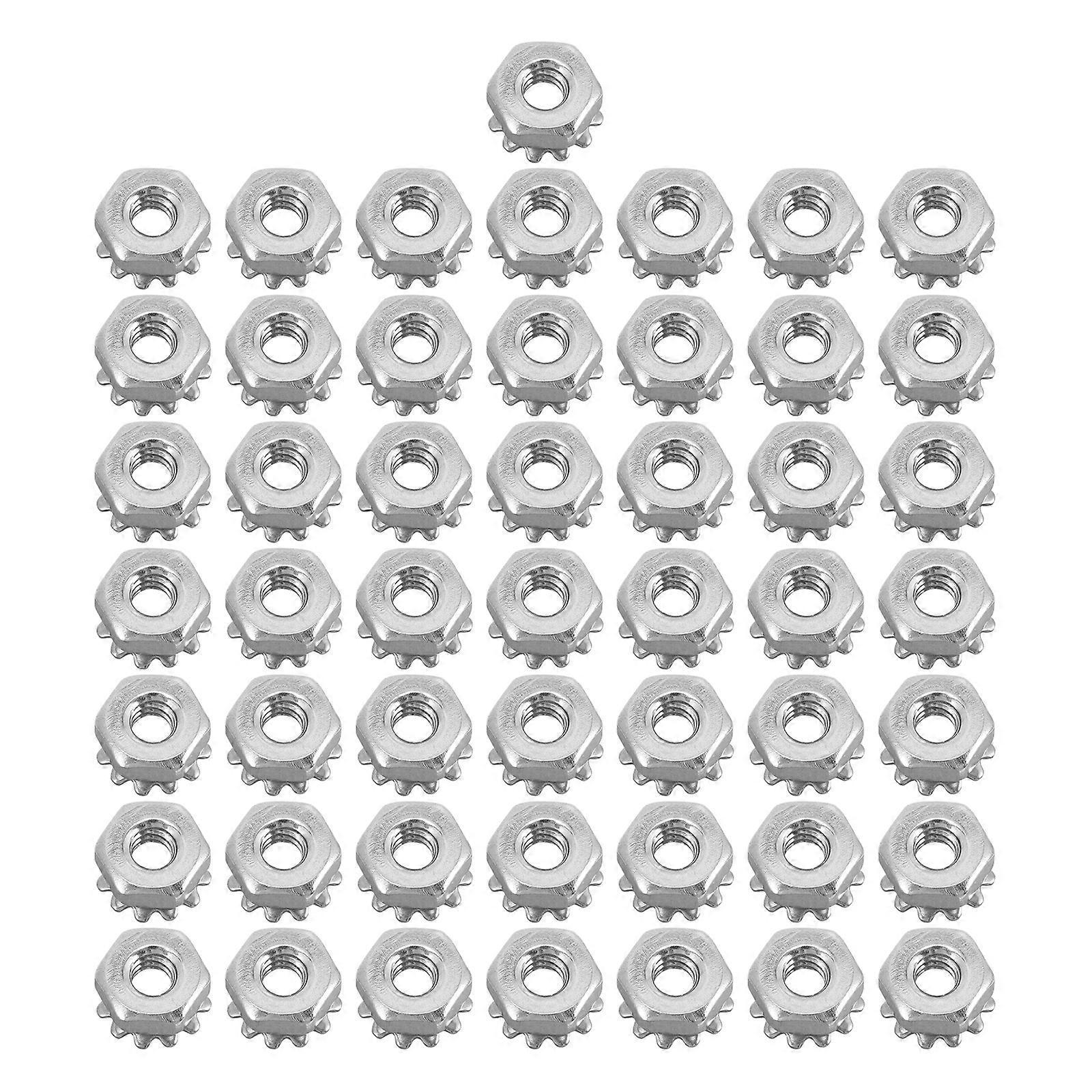 50 Stück Sechskant-sicherungsmuttern Aus Edelstahl, K-lock-sicherungen, Mehrzahn-unterlegscheiben, K-muttern-1x1cm-silver