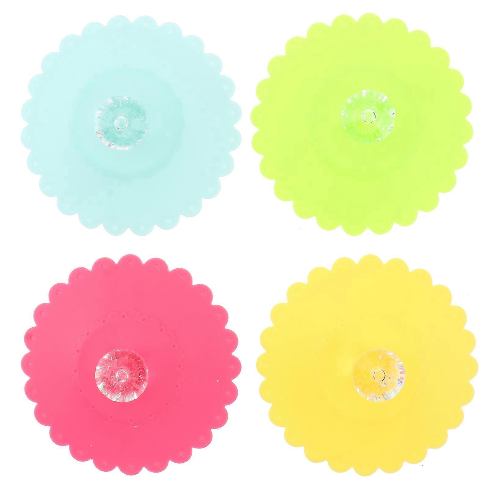 Stück 10,5 Cm Transparente Becherdeckel Mit Diamant- Und Blumenmuster, Staubdicht, Aus Silikon, In Leuchtenden Farben (farbe Zufällig)-10.50x10.50x4.00cm
