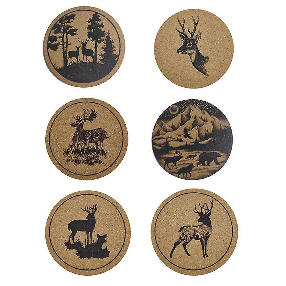 6er-set 10 Cm Große Untersetzer Aus Holz Mit Hirschmotiv, Ideal Als Tassen-, Topf- Und Tischsets Oder Zur Dekoration Ihres Zuhauses-10x10x1cm
