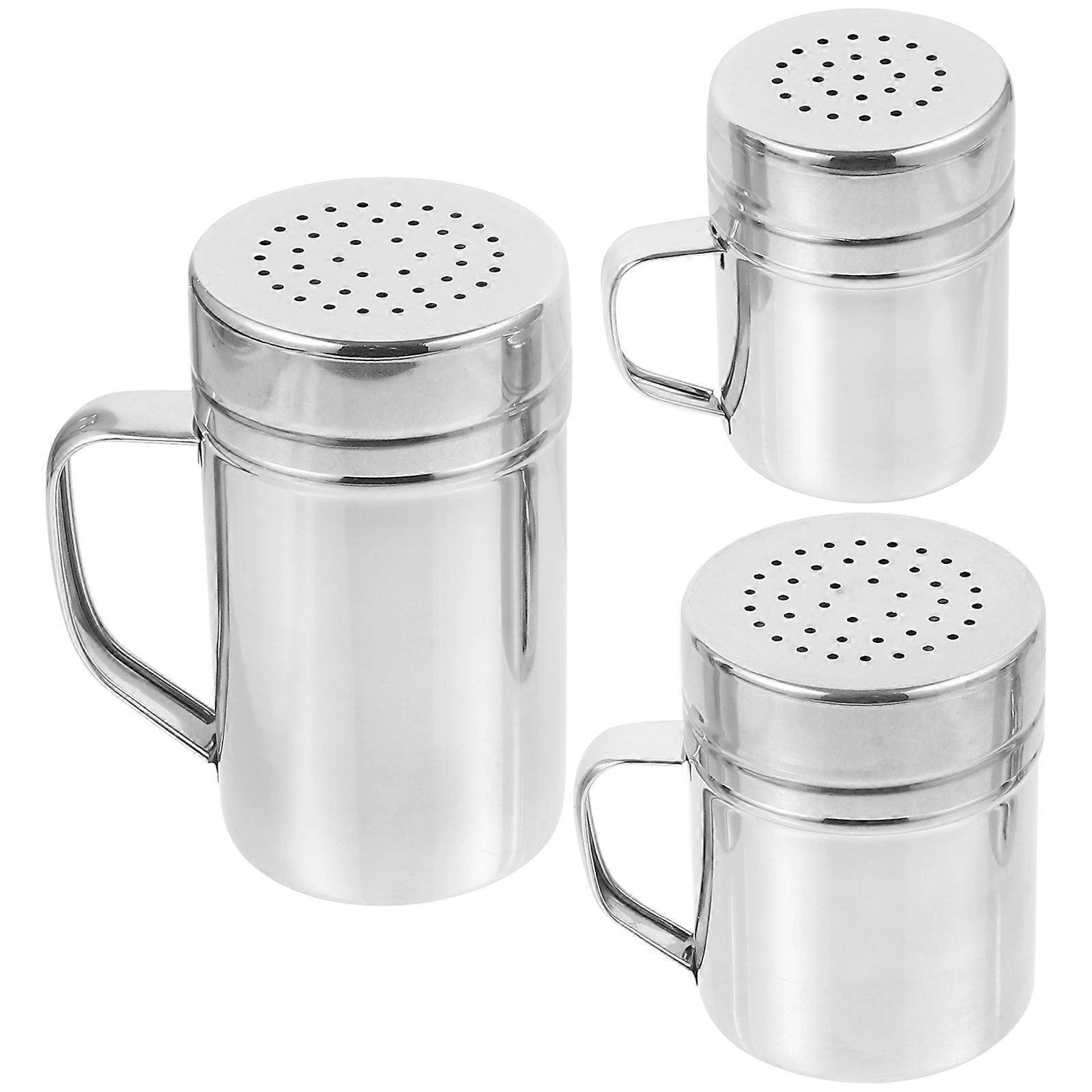 3-teiliges Set Aus Edelstahl-streuern Für Puderzucker, Kakaomehl Und Pulver Mit Deckel Und Griff-12.50x7.00x7.00cm