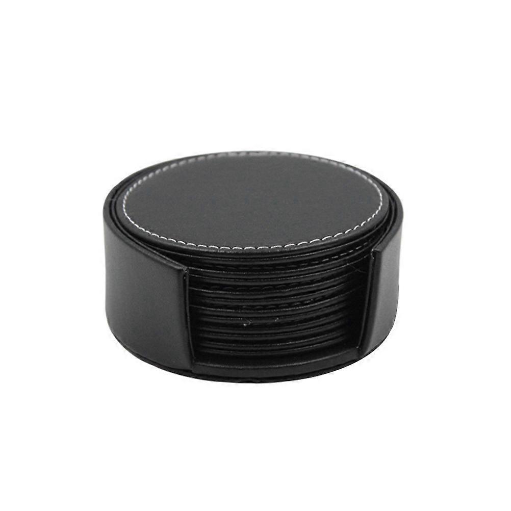 6er-set Untersetzer Aus Pu-leder, Becheruntersetzer, Platzdeckchen, Tischset Für Getränke Mit Halter, Schützt Ihre Möbel Vor Flecken (schwarz)-11.00x11.00x2.50cm-black