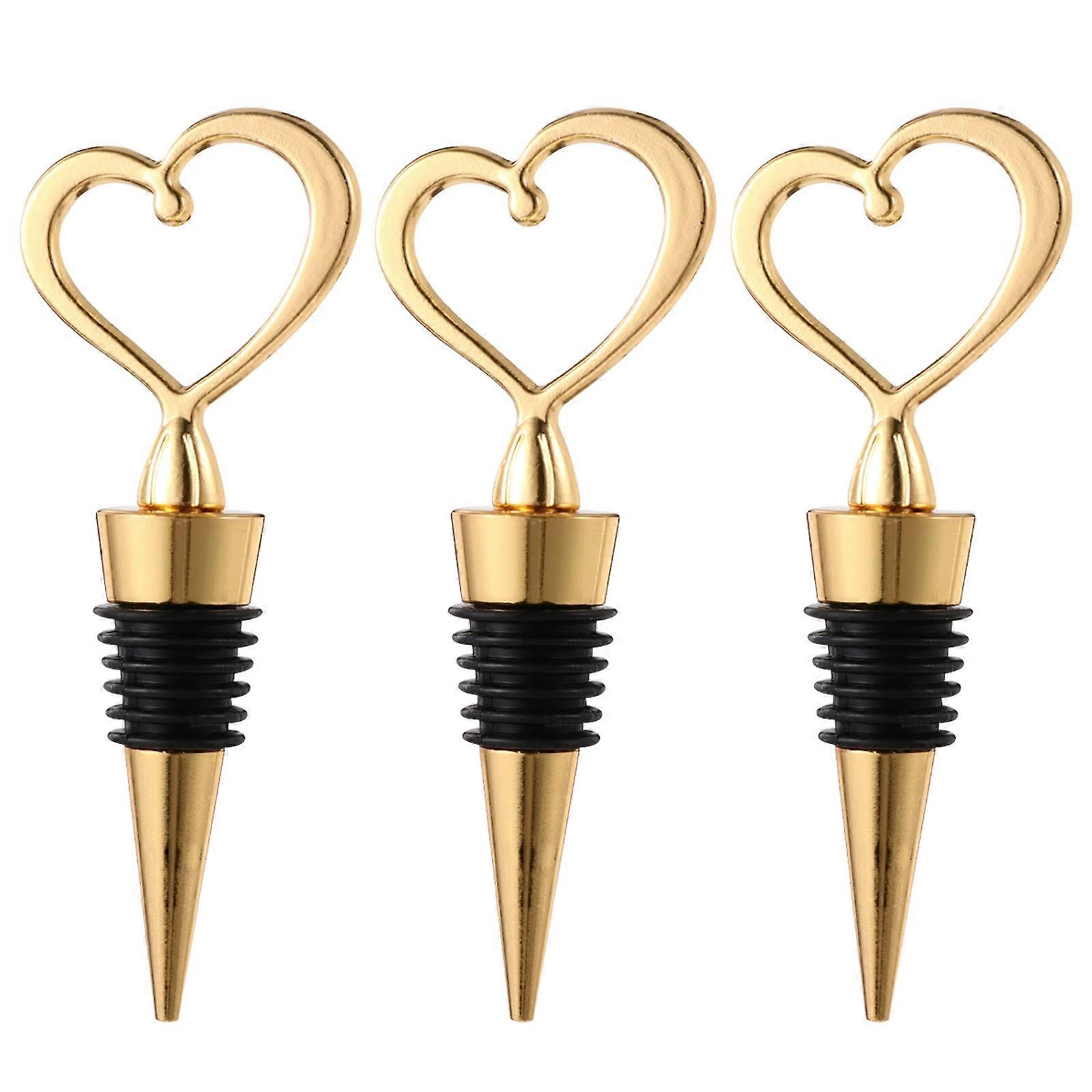 Set 3-teiliges Geschenkset Für Hochzeitsfeiern: Herzförmige Flaschenverschlüsse (gold)-14x7.5x5cm-gloden