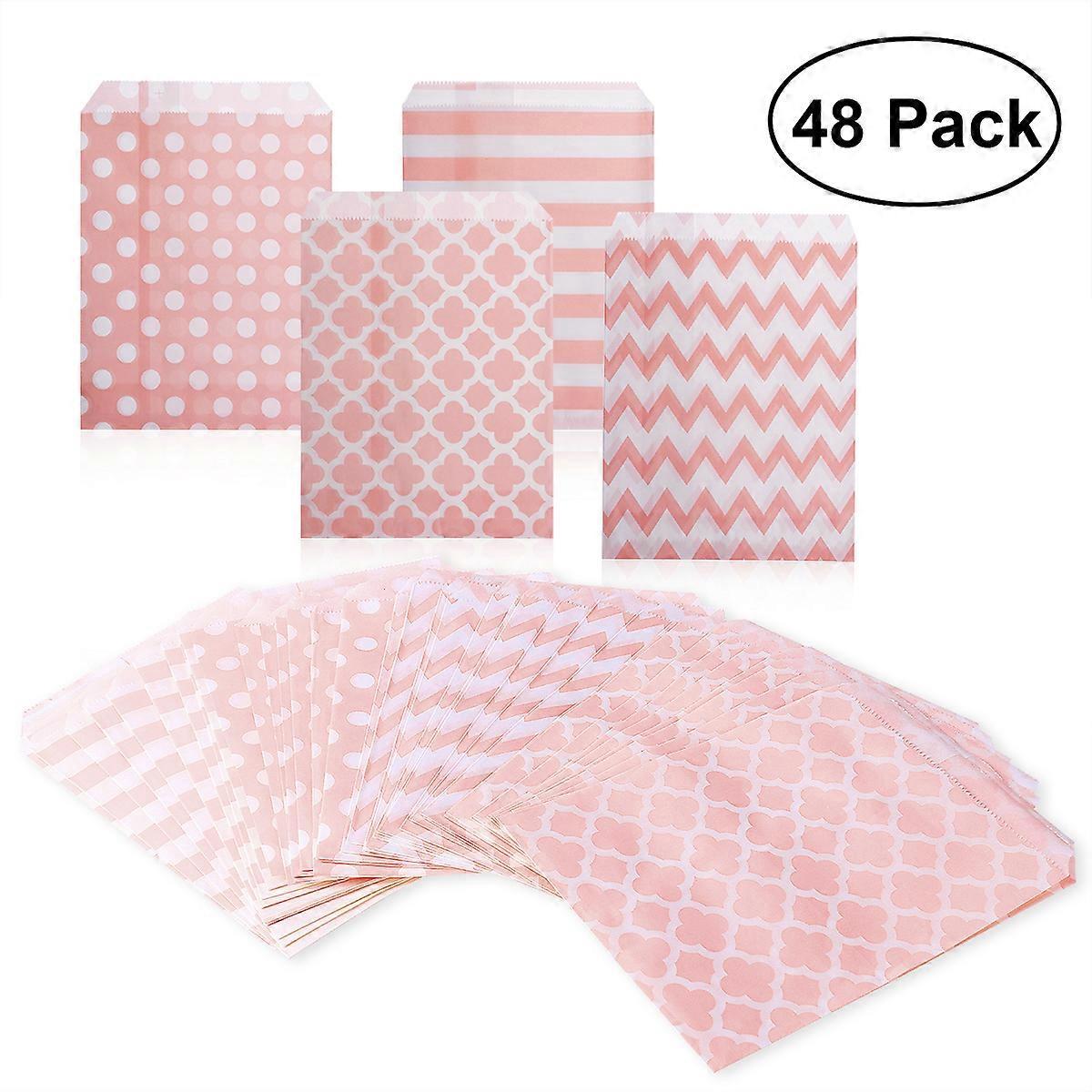 Nuolux 48 Stück Gestreifte, Gepunktete Chevron-hochzeits-süßigkeitentüten, Party-geschenktüten, Papiertüte (rosa)