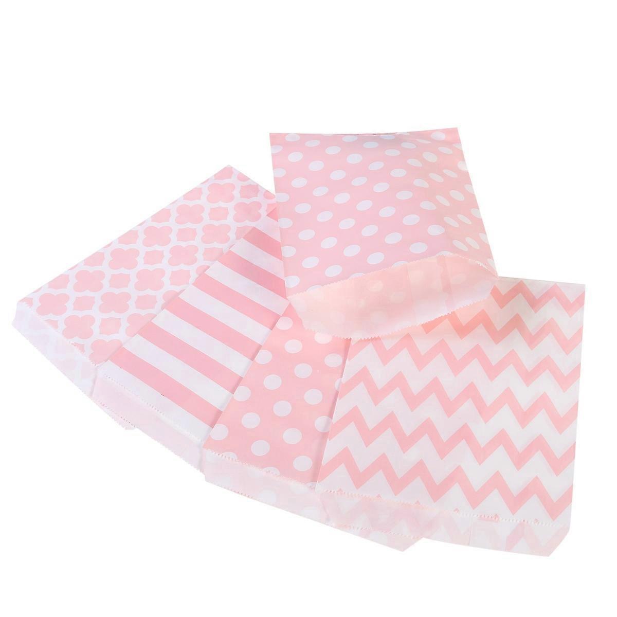 48 Stück Gestreifte, Gepunktete Chevron-hochzeits-süßigkeitentüten, Party-geschenktüten, Papiertüte (rosa)-pink