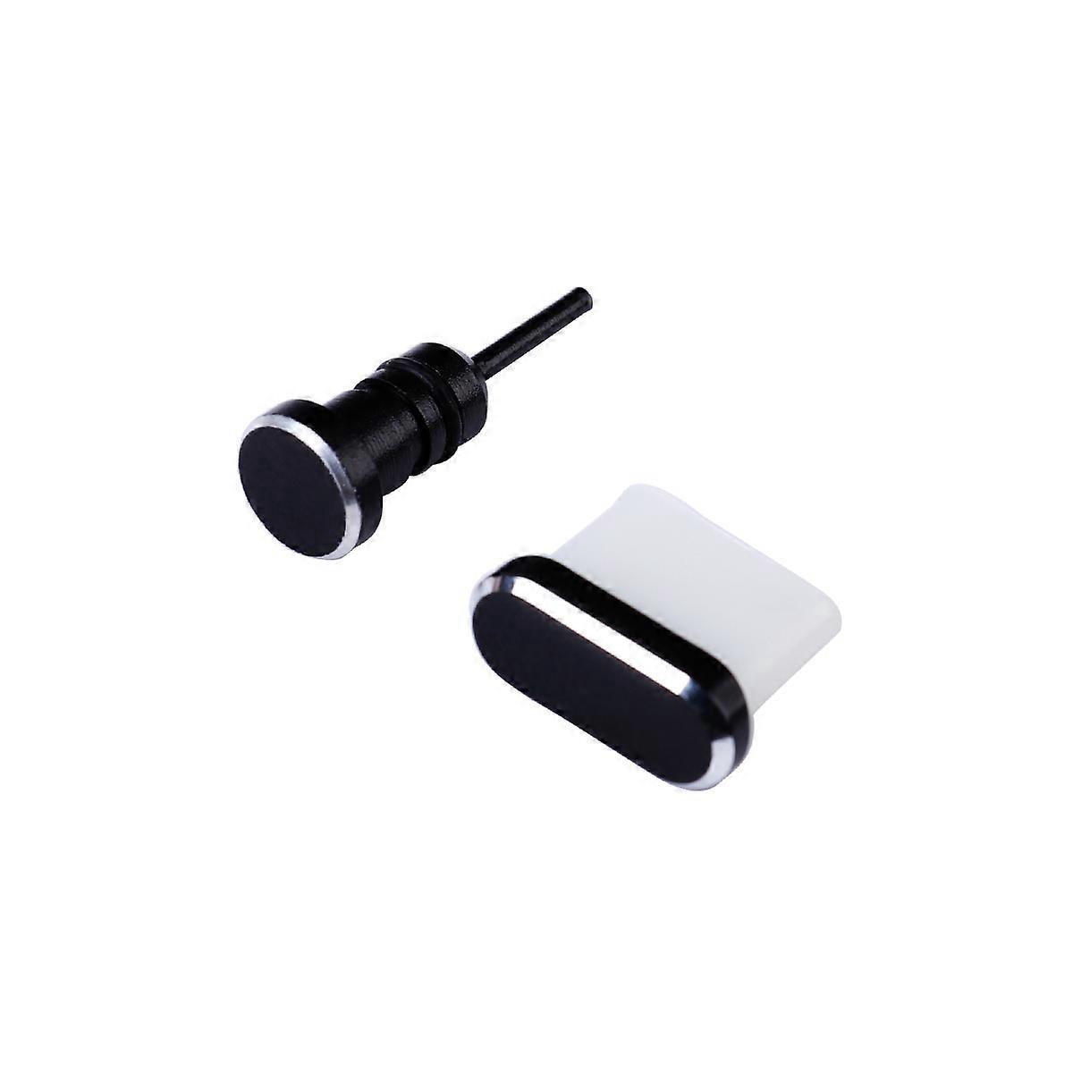 Stück/set 3,5-mm-kopfhörerbuchsen-staubschutzstecker Und Usb-typ-c-anschlussstecker Für Xiaomi 4c/5s/letv 1s/huawei P9/honor V8/galaxy S8/s8+/lg V30/v20 (b)-0.50x0.50x1.50cm-black