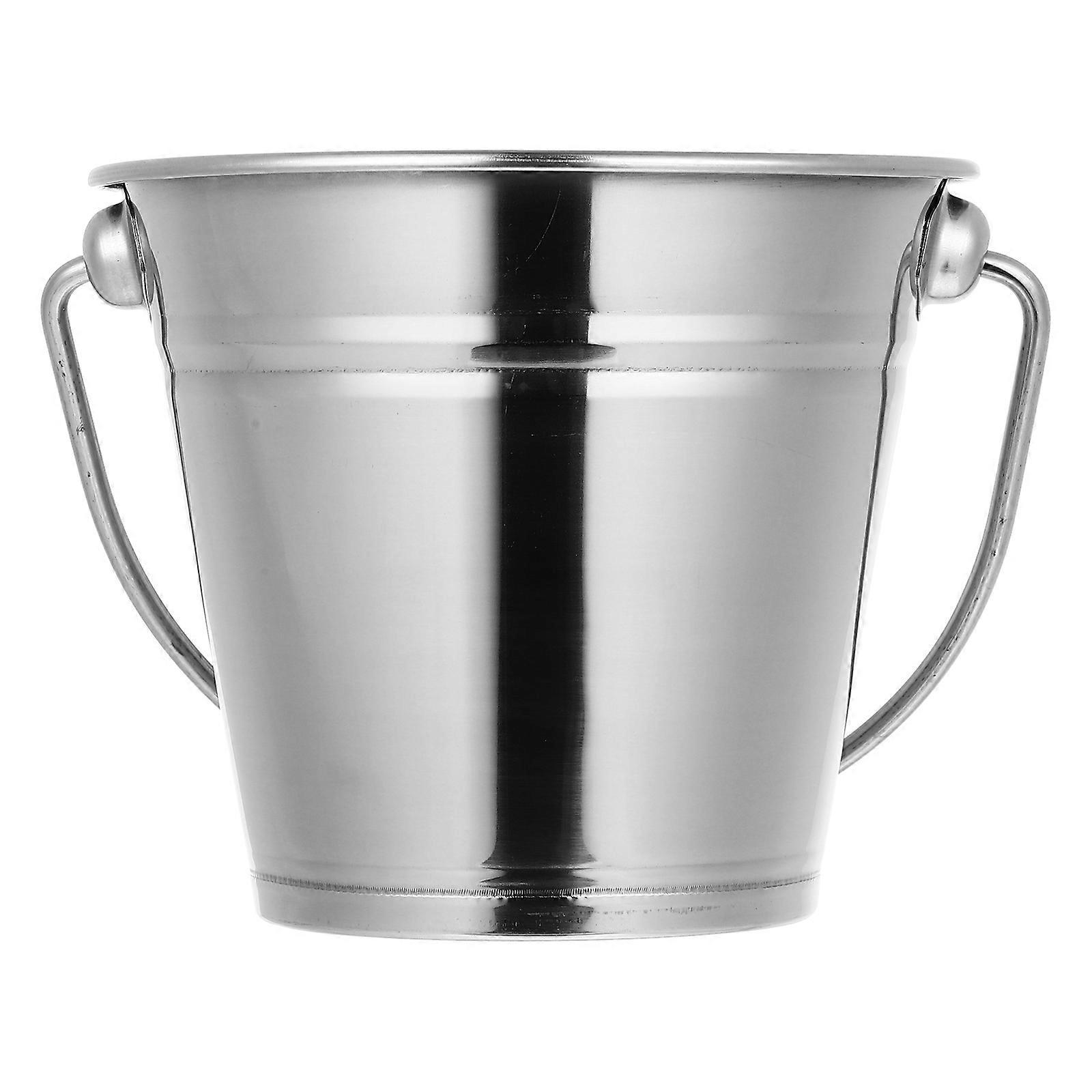 1 Stück 1l Edelstahl-eiskübel, Tragbarer Eiskühler Mit Griff, Eiswürfelbehälter Für Wein, Champagner, Bier (silber)-14.00x14.00x10.00cm-silver
