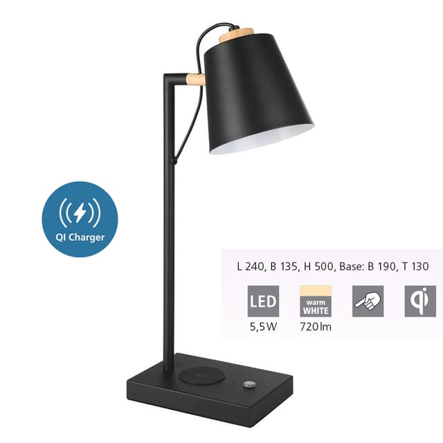 EGLO LACEY-QI TISCH H485 5.5W 720LM TOUCH SCHWARZ/HOLZ