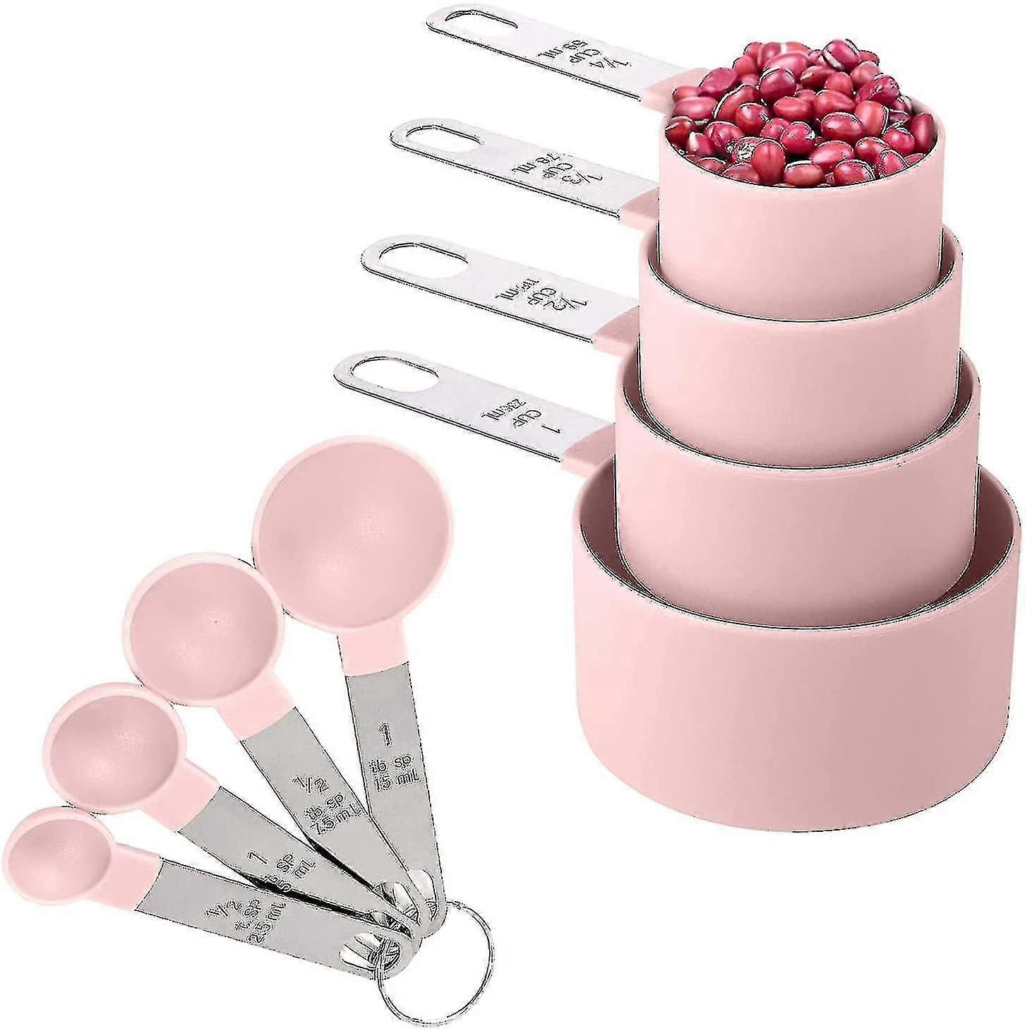 8-teiliges Messbecher- Und Löffelset / Stapelbare Messbecher Mit Edelstahlgriff / Für Trockene Und Flüssige Zutaten