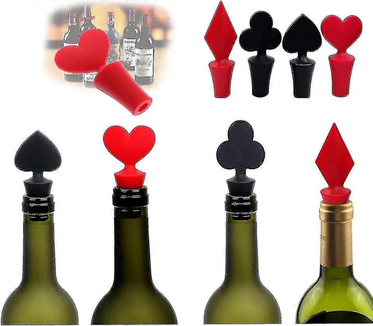 Witzige Weinstopper, Wiederverwendbare Weinstopper, Pokerförmige Vakuum-weinflaschenverschlüsse, Verschlüsse, Getränke-küchenhelfer (4 Stück)