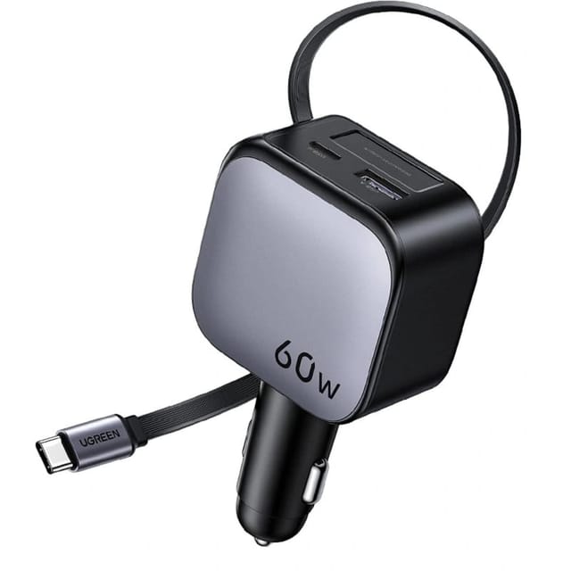 UGREEN 60 W Fast Car Charger with Retractable Cable