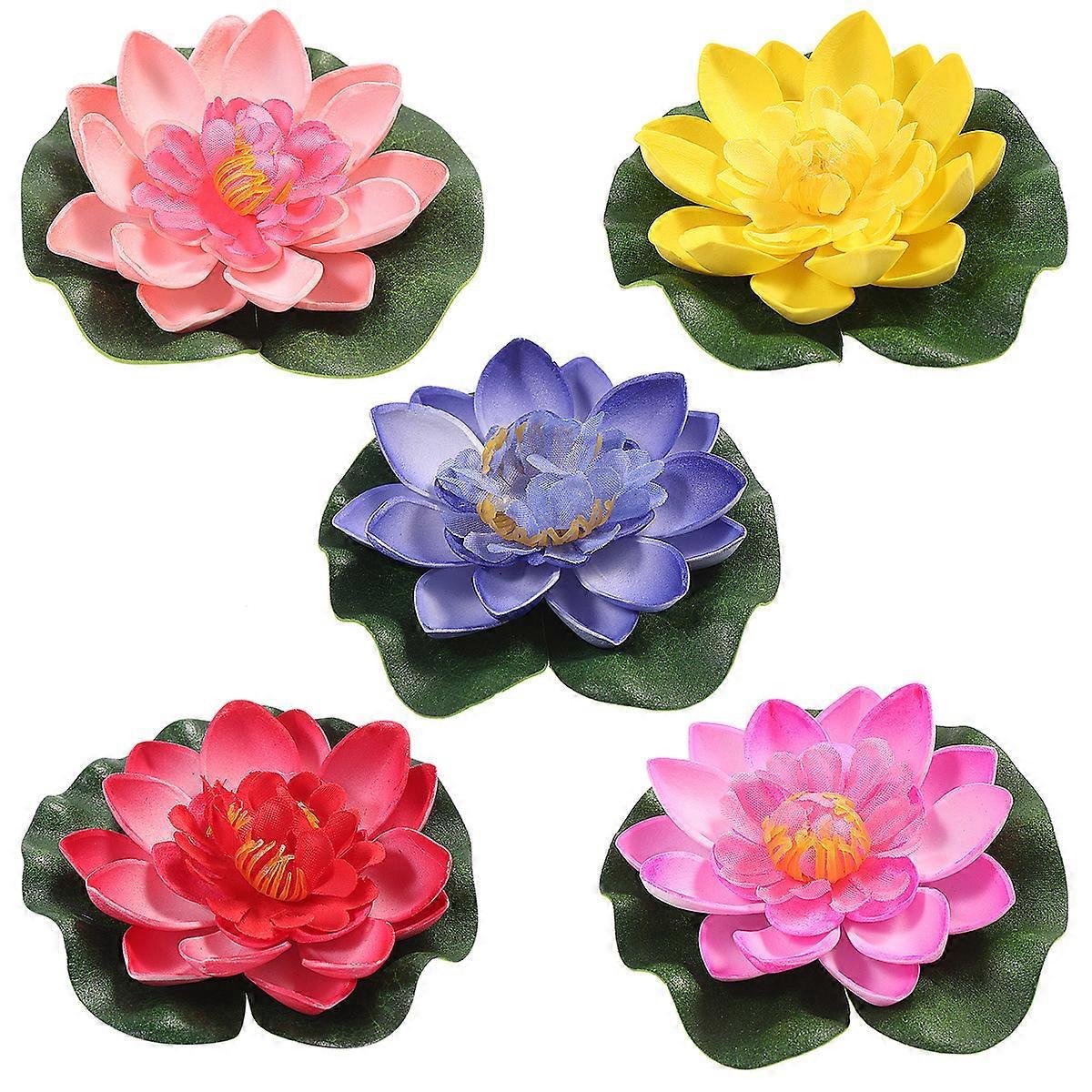 Vorcool 5er-pack Künstliche, Schwimmende Seerosen (eva-lotusblumen), Teichdekoration, 10 Cm, Rot, Gelb, Blau, Rosa, Hellrosa-10.00x10.00x3.00cm
