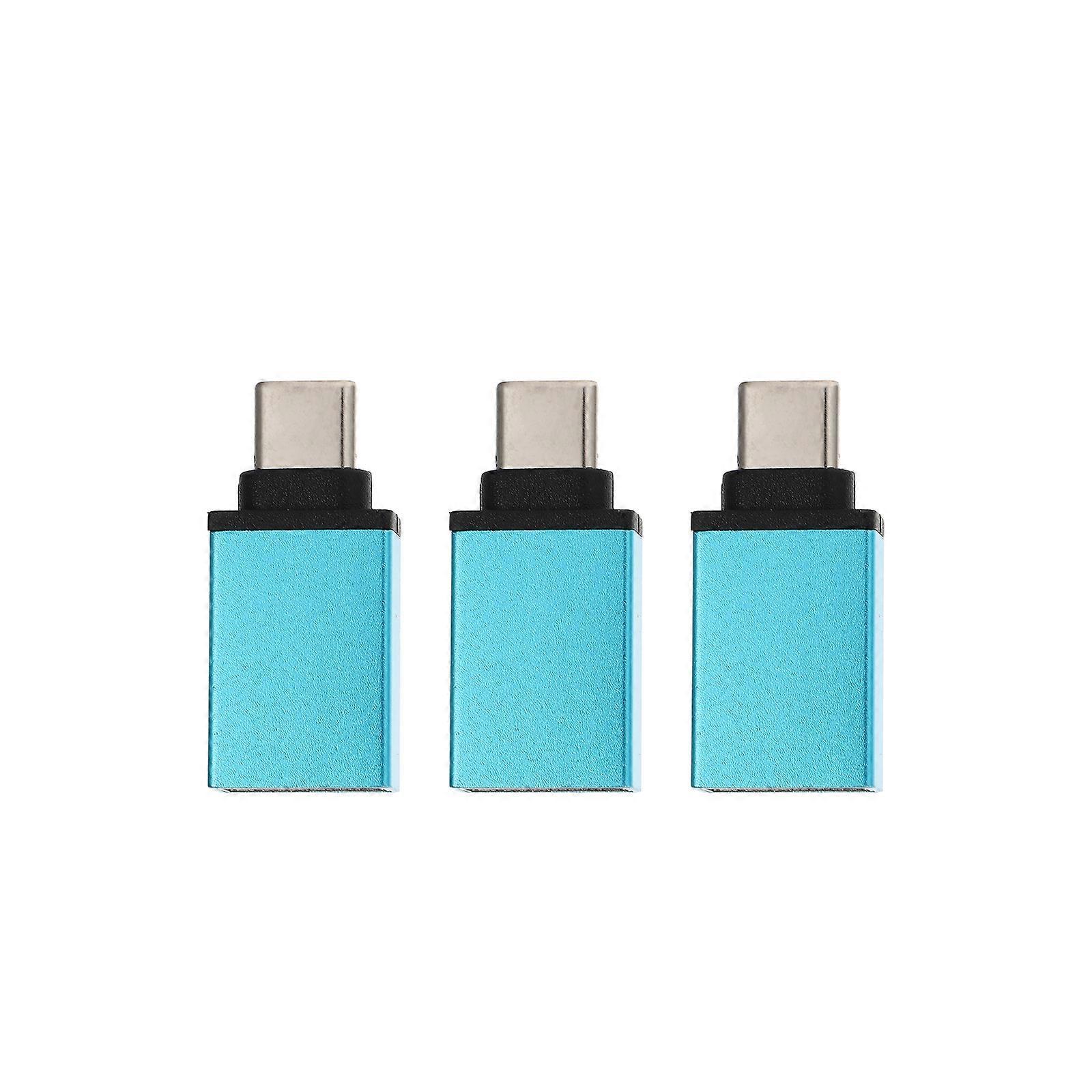 3er-pack Tragbarer Usb-zu-typ-c-adapter Aus Metall Für Handy Und Laptop (blau)-blue