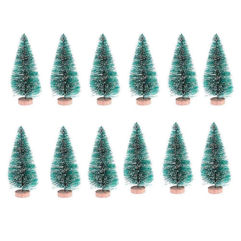 24 Stück 4,5 Cm Große, Blaugrüne Mini-weihnachtsbaum-anhänger, Naturgetreu, Kreativer Weihnachtsbaum Zum Selbermachen, Schreibtischdekoration, Inklusive Holzständer-4.5cm