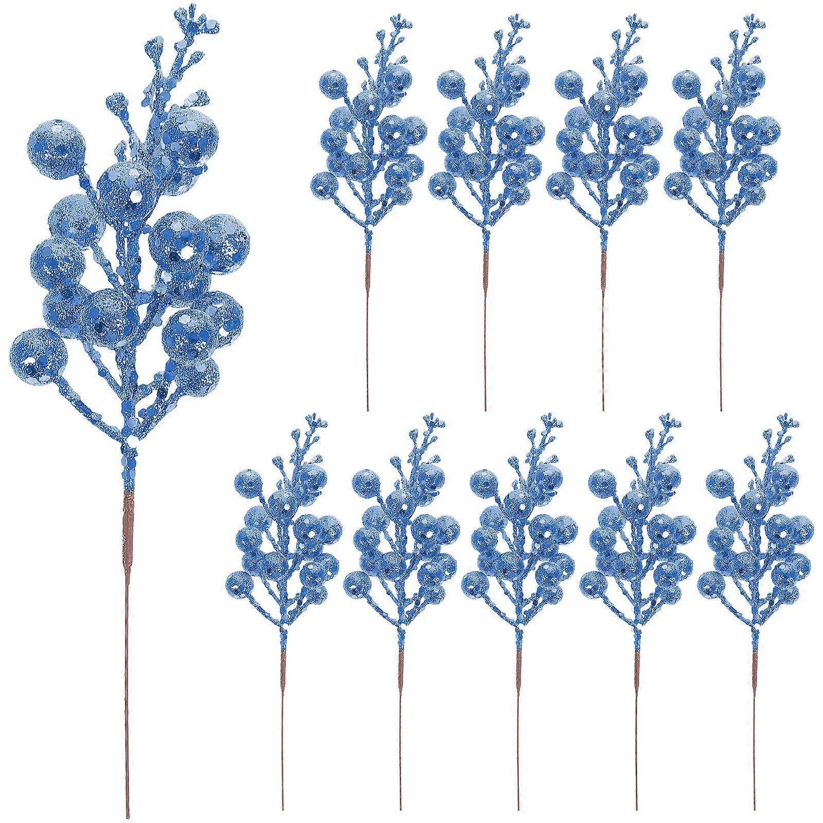 10 Künstliche Beerenstiele, Glitzernde Künstliche Beerenzweige Für Weihnachtsbaum- Und Kranzdekorationen-19x5x5cm-blue