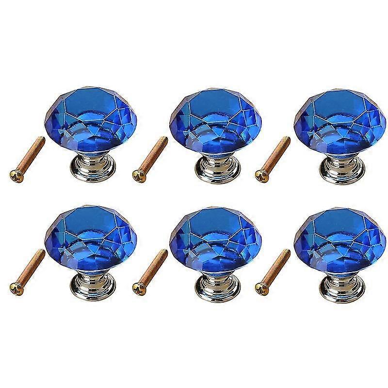 6 Stück Ultraleichte 40 Mm K9 Kristallglas-zinklegierungs-schrankschubladengriffe-blue