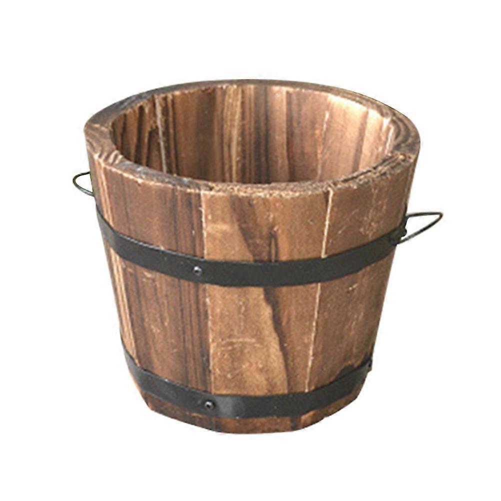 Runde Pflanzkübel Aus Holz In Fassform, Ideal Für Zuhause, Büro, Garten Oder Hochzeit (flache Öffnung/klein/braun/12x9x10cm)-11.80x10.00x9.50cm-brown