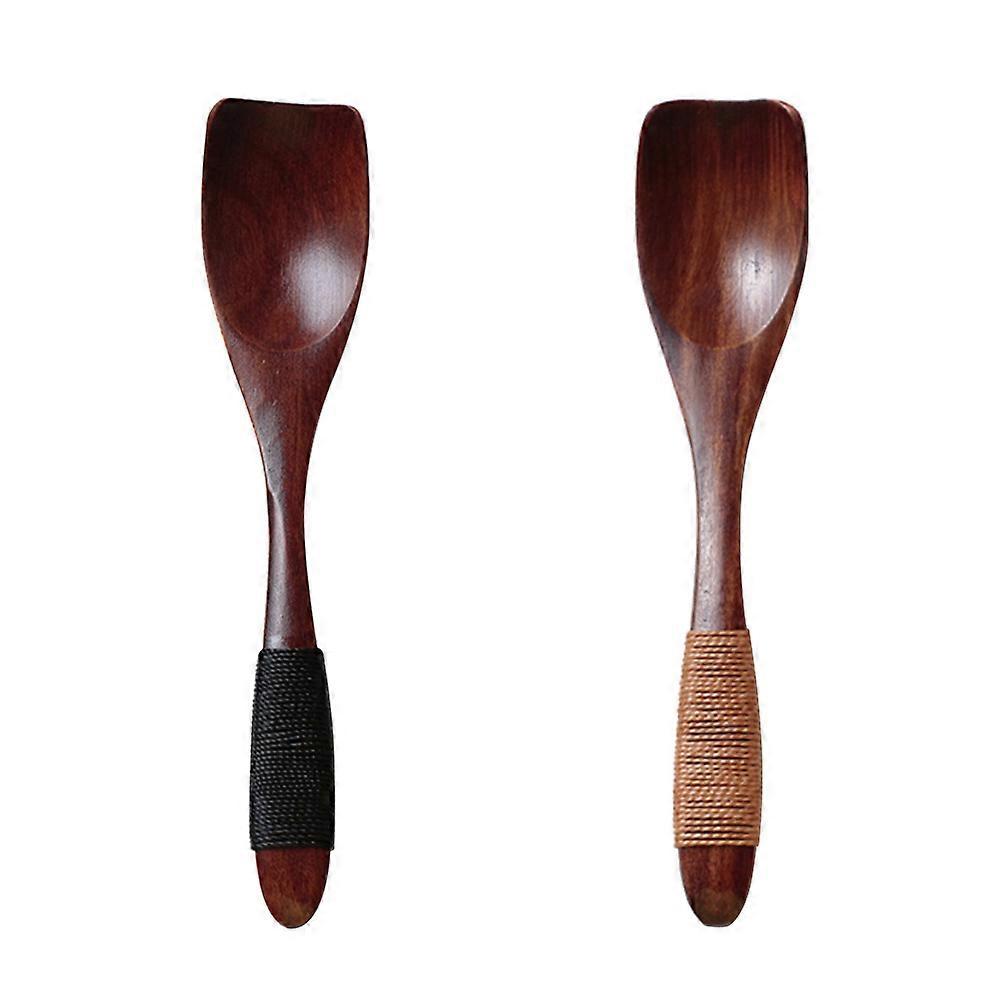 Japanische Eiscremelöffel Aus Holz, Kleine Dessertlöffel Mit Bindeband Am Griff, Kindergeschirr Aus Massivholz (braun)-13.50x2.80x0.50cm