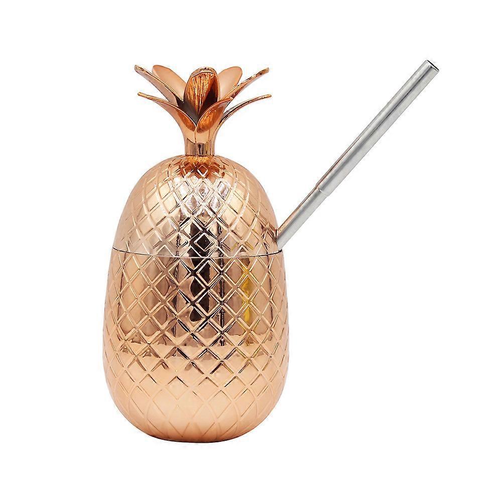 Ananas-cocktailbecher, Plastikbecher, Dekorativer Partybecher Mit Strohhalm, 450 Ml-bronze-rose Gold