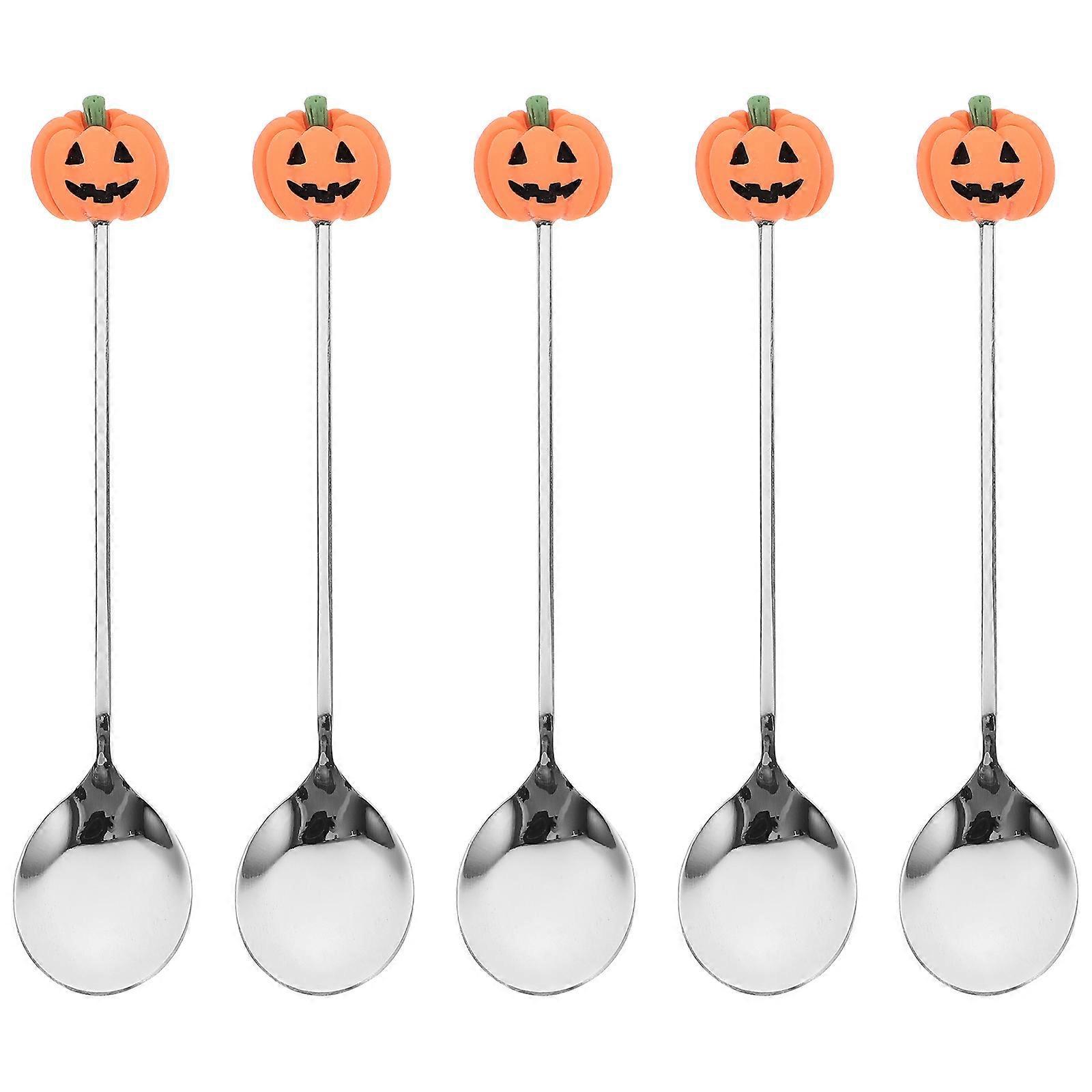 6er-set Halloween-löffel, Edelstahl, Kuchenlöffel, Kürbislöffel, Dessertlöffel, Halloween-geschirr-12.50x2.50x0.50cm-silver