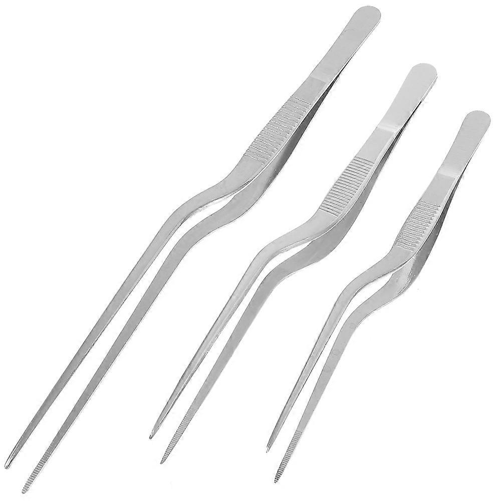 3-teiliges Set Edelstahlpinzetten, Lebensmittelpinzetten, Metallzangen, Fischgrätenpinzetten-20x1.5x1cm-silver
