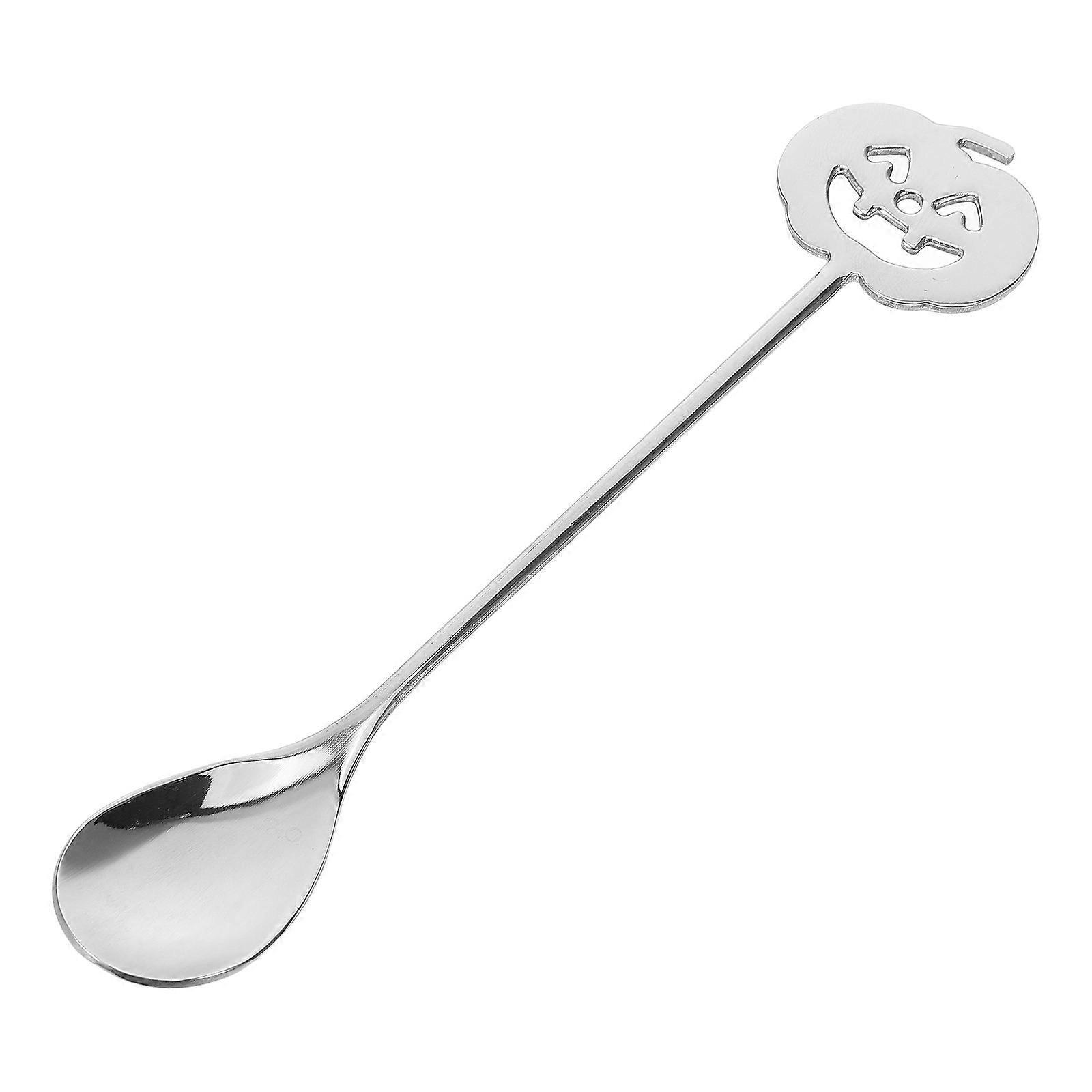 Edelstahl-rührlöffel, Kaffeelöffel Mit Kürbiskopf, Edelstahl-dessertlöffel-15.00x3.30x1.00cm-silver
