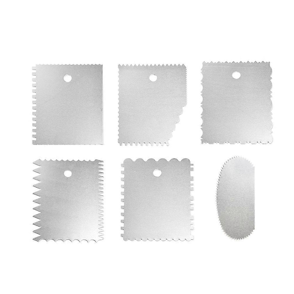 6-teiliges Edelstahl-schaber-set, Multilateraler Glasurglätter, Gezahntes Schaberbrett-11.8x9.5x0.2cm-silver