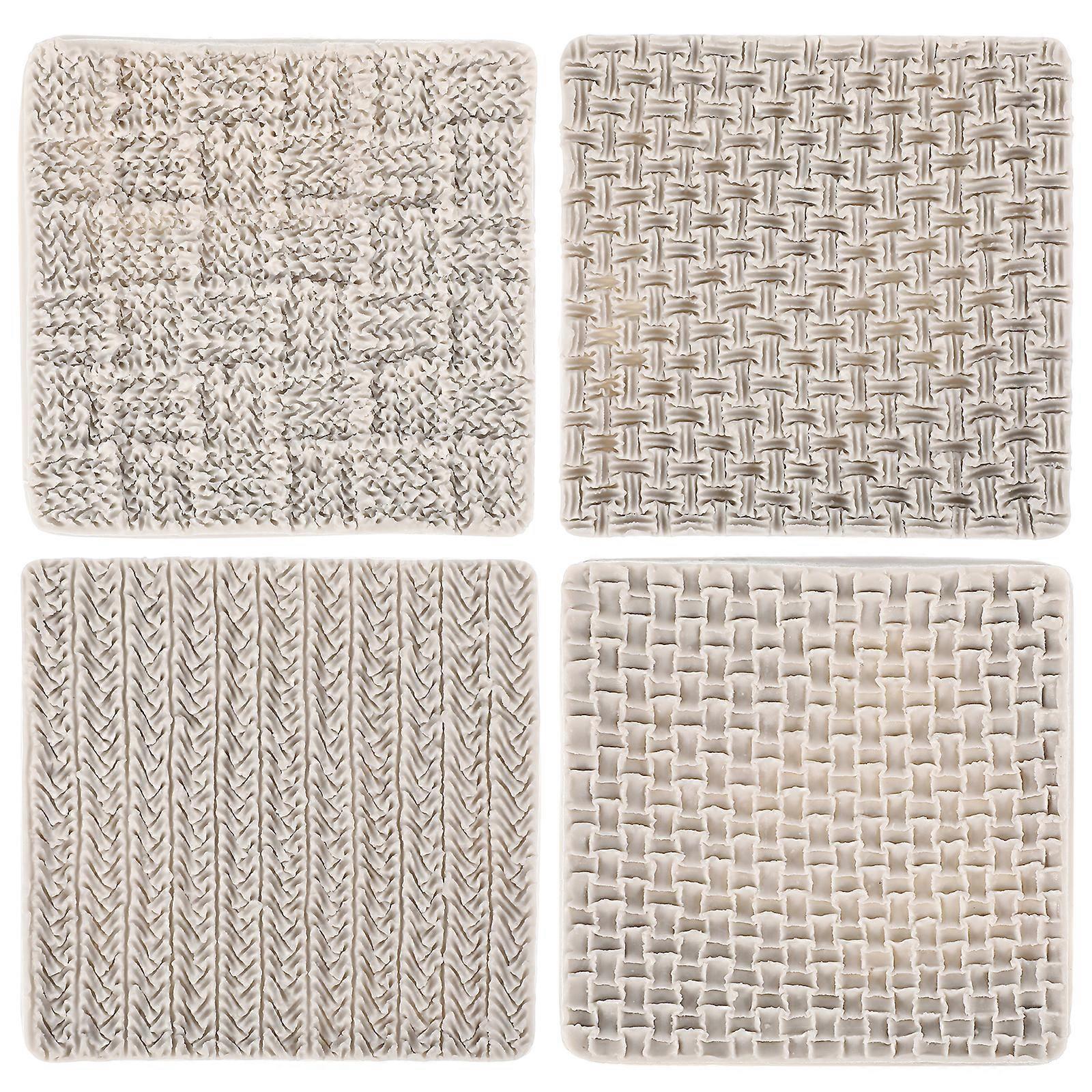 4-teiliges Silikon-formenset Mit Webmuster, Häkeltextur Und Geprägtem Design Für Kuchen, Süßigkeiten, Schokolade, Fondant Und Seife – Küchenbackformen (grau)-9.60x9.60x0.80cm-grey