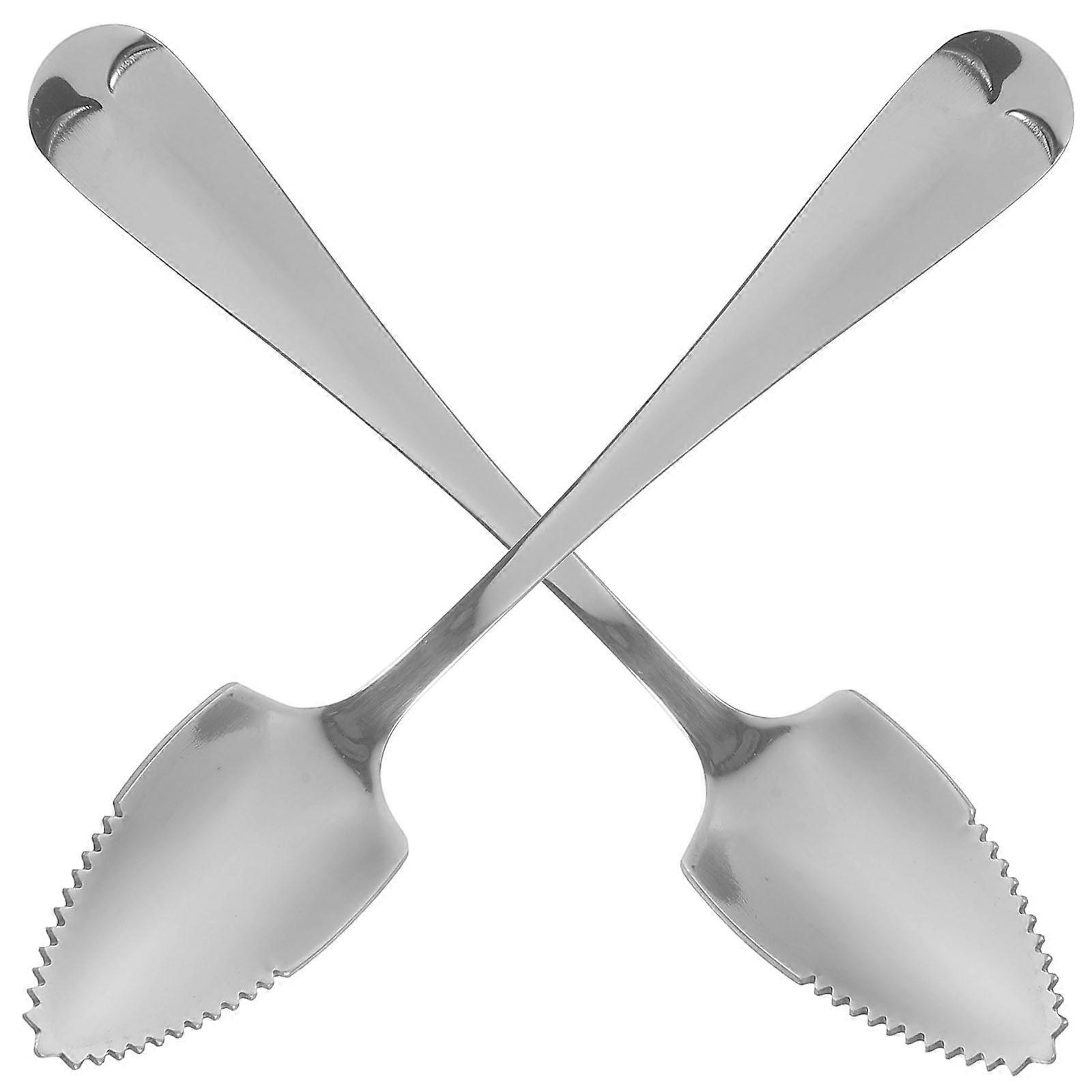 2 Stück Edelstahl-obstlöffel Mit Gezacktem, Langem Griff, Grapefruit- Und Dessertlöffel, Kaffeerührlöffel-silver
