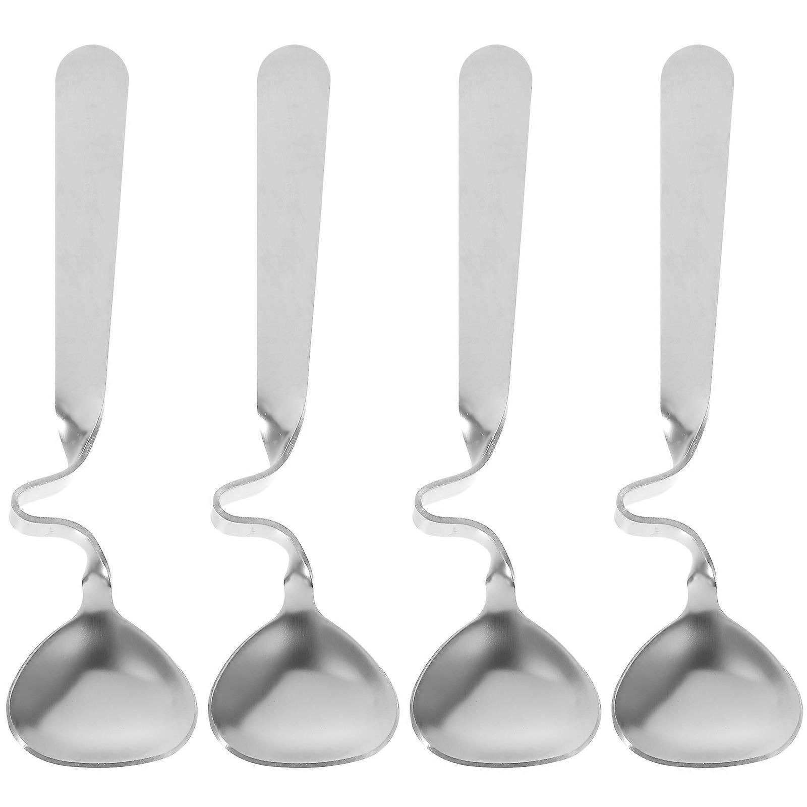 4-teiliges Set Honig-rührlöffel Aus Edelstahl Mit Gebogenem Griff, Kaffeelöffel (silber)-14.8x3x0.5cm-silver