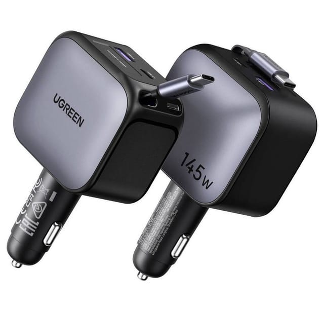 UGREEN 145 W Fast Car Charger with Retractable Cable