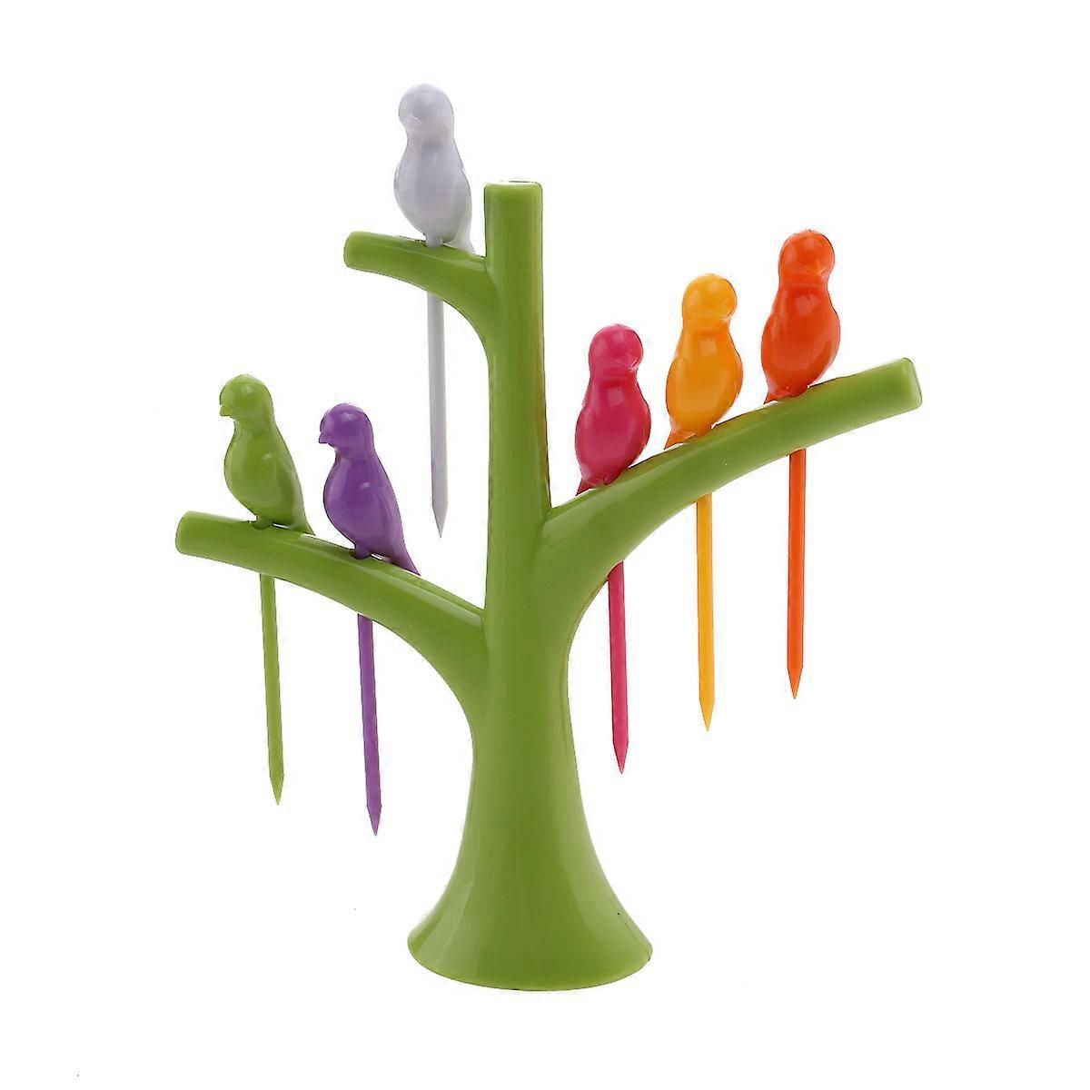 Obstgabel Aus Kunststoff In Baum- Und Vogelform (grün)-16.50x14.00x3.50cm-green