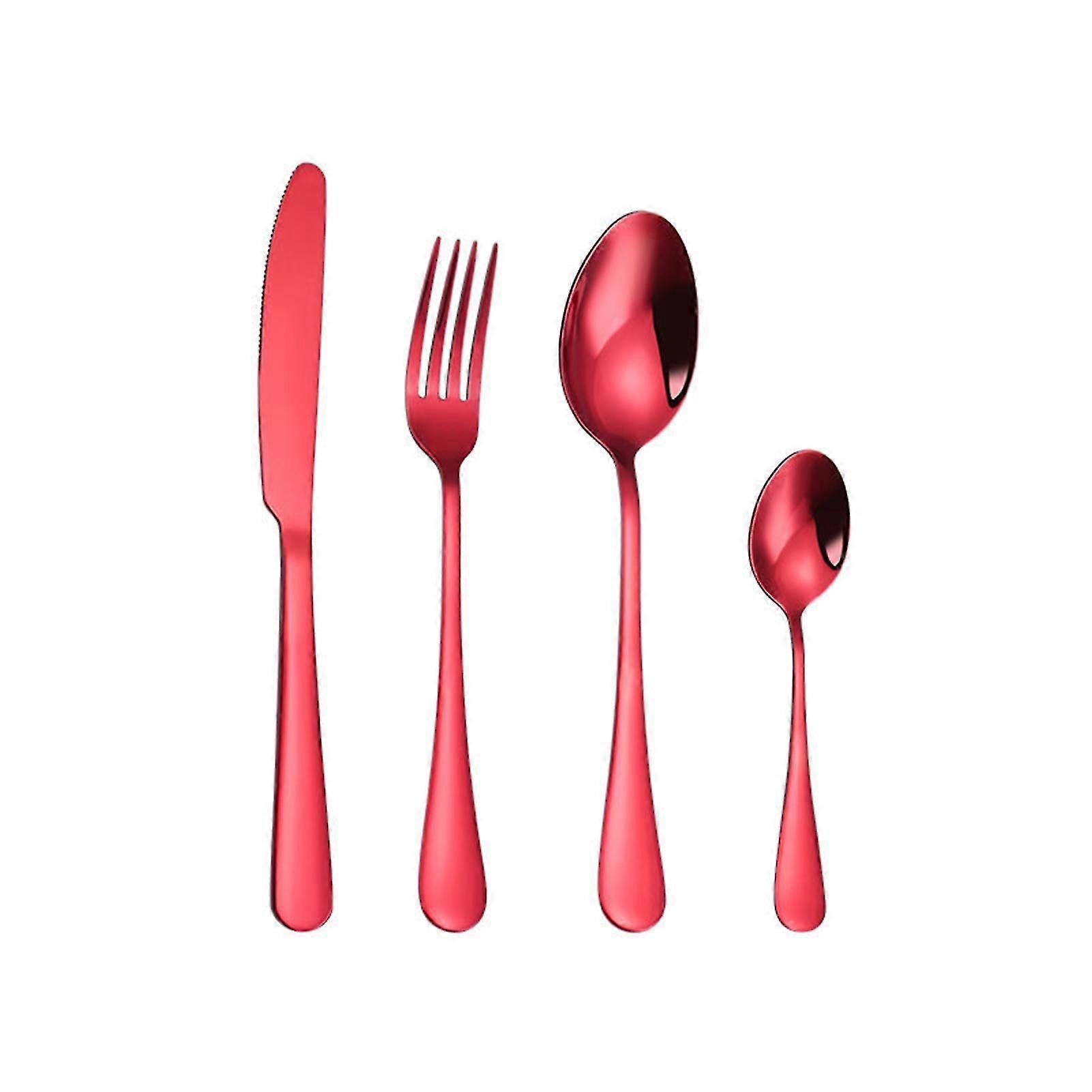 4-teiliges, Exquisites Besteckset Aus Korrosionsbeständigem Edelstahl Mit Glatten Kanten – Sicher In Der Anwendung – Inklusive Schöpfkelle Und Gabel Für Den Täglichen Gebrauch-a-red