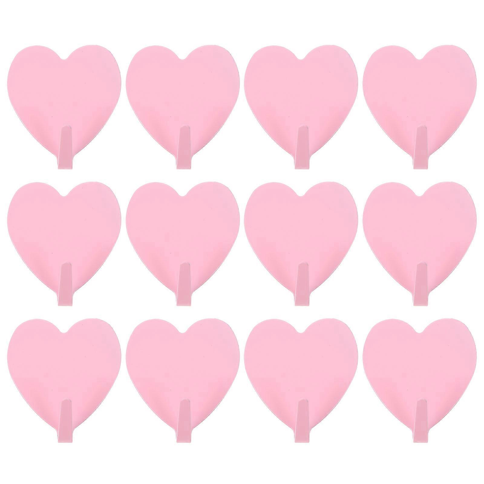 12 Stück Stabile, Herzförmige Klebehaken Aus Eisen Zur Wandmontage, Spurlos Entfernbar, Für Bad Und Küche (hellrosa)-4x4.5x1.7cm-pink