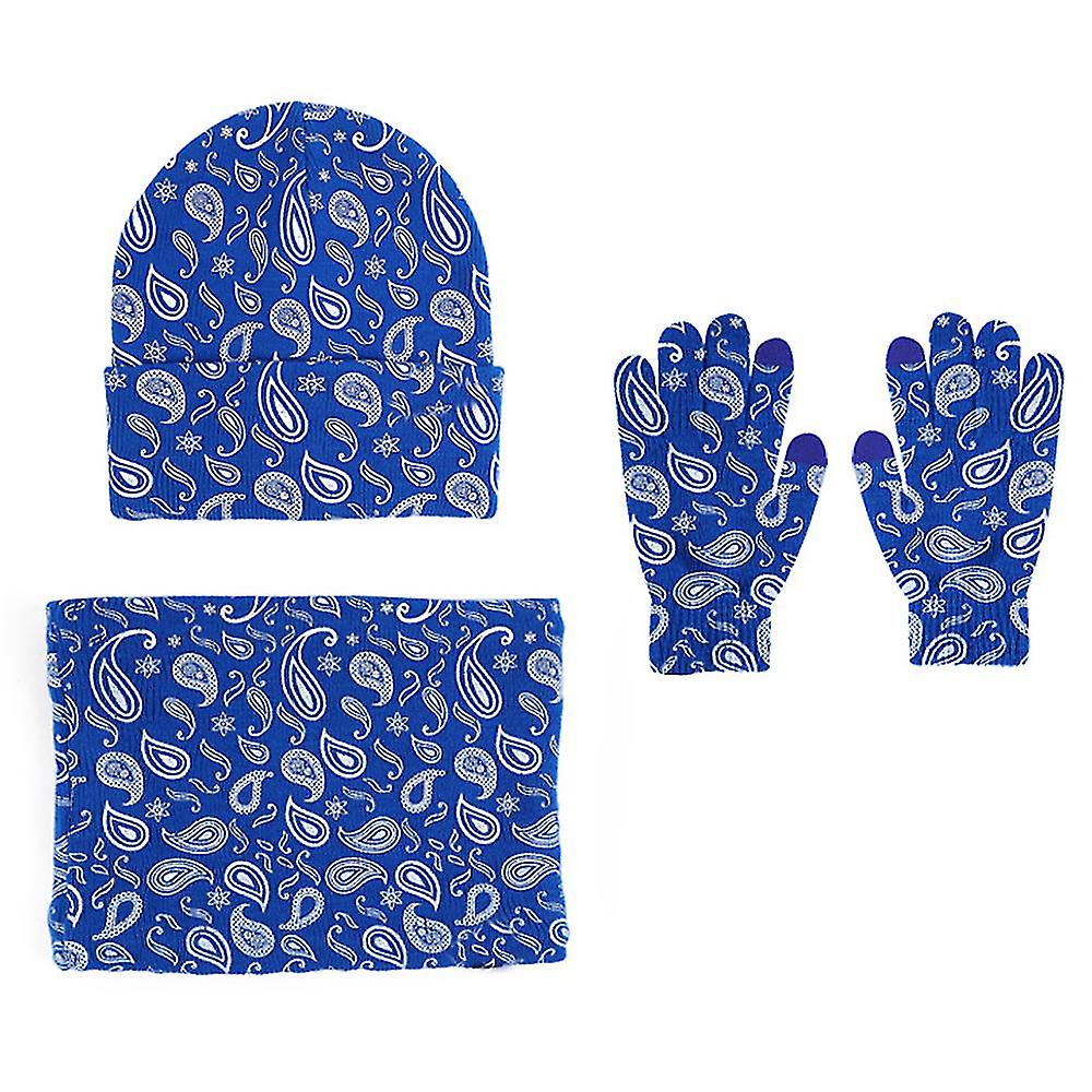 Wintermütze, Schal, Handschuhe, Beanie, Schneemütze, Strickmütze, Touchscreen-fäustlinge, Rundschals Für Damen-blue