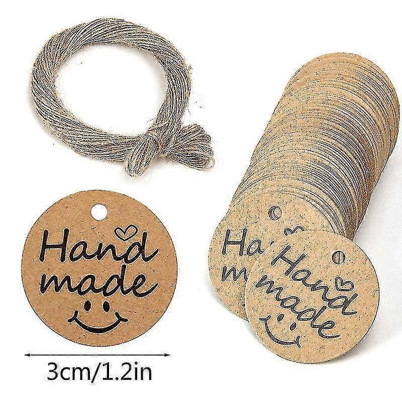 100 Geschenkanhänger, Handgefertigt Mit Liebe, Runde Geschenkanhänger Aus Kraftpapier Mit Schnur-pattern 4