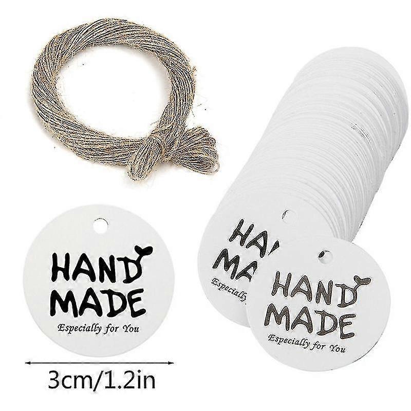 100 Geschenkanhänger, Handgefertigt Mit Liebe, Runde Geschenkanhänger Aus Kraftpapier Mit Schnur-pattern 3