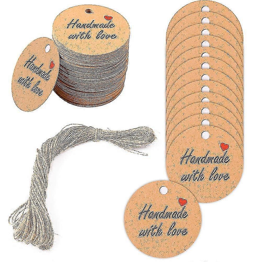 100 Geschenkanhänger, Handgefertigt Mit Liebe, Runde Geschenkanhänger Aus Kraftpapier Mit Schnur-pattern 8