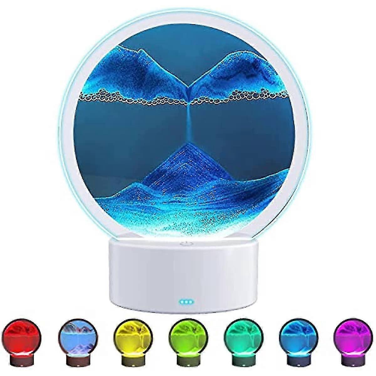 Bewegliches Sandbild Mit Led-beleuchtung, 3d-sandkunst-ornament, Runder Glas-sandrahmen, Farbwechsel Und Touch-steuerung, Flüssiges Sandbild Für Den Schreibtisch