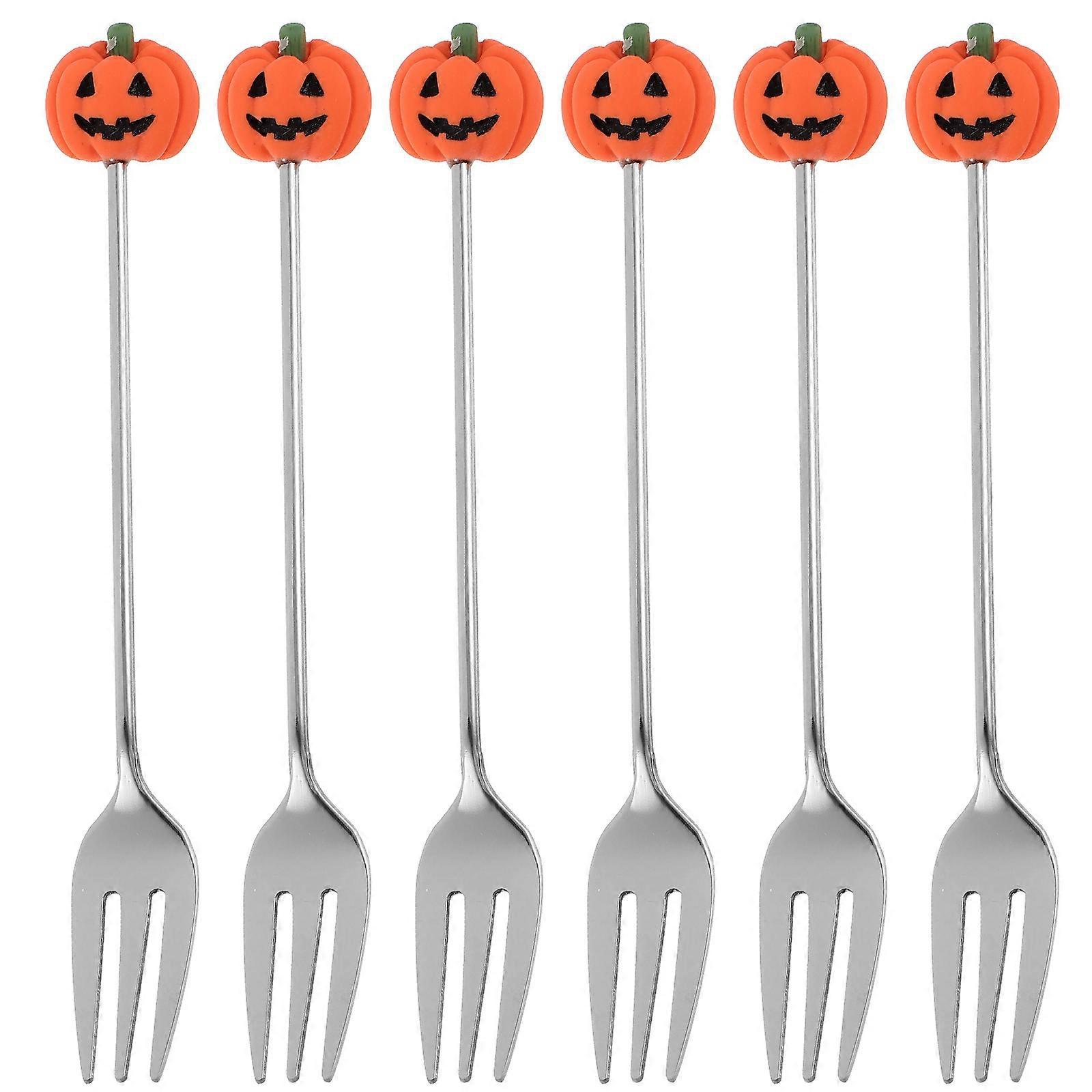 6-teiliges Halloween-besteckset Aus Edelstahl: Kuchengabeln, Kürbisgabeln, Dessertgabeln, Halloween-tischbesteck-12.90x1.50x0.50cm-silver