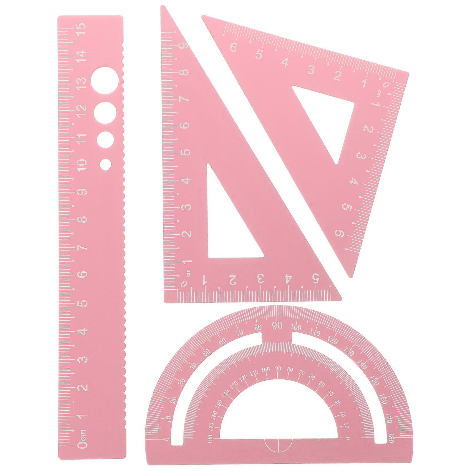 1 Set Messlineal-set Geometrie-werkzeuge Mathematik-unterrichtsmaterialien Für Klassenzimmer Büro-9.50x5.80x0.20cm-pink