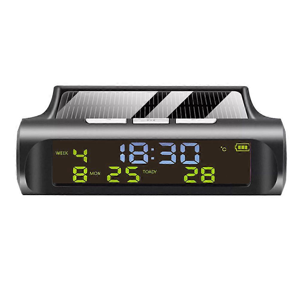 Autouhr Mit Thermometer, Digitale Fahrzeuguhr, Solar-autouhr, Kfz-uhr Für Armaturenbrett-9.00x6.00x3.00cm-black